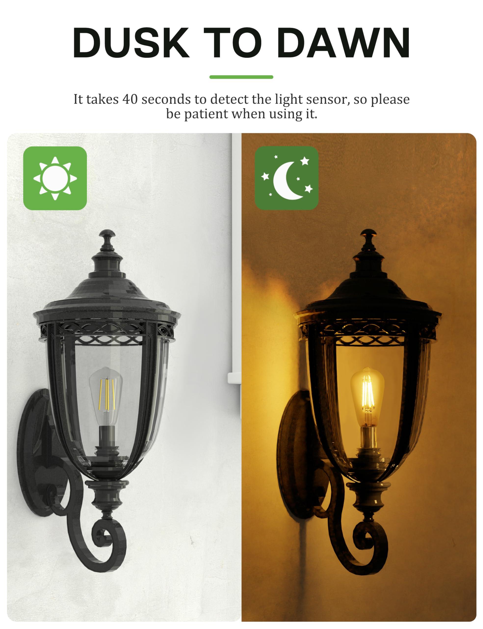Eastiya Dusk to Dawn Light Bulbs, 6W Equivalent 60W, Soft White 2700K, E26 Base, Light Sensing, ST58 Vintage Style, 600LM, Outdoor Edison Bulbs, Automatic Light Bulbs for Porch Patio Garage, 4 Pack - Image 2