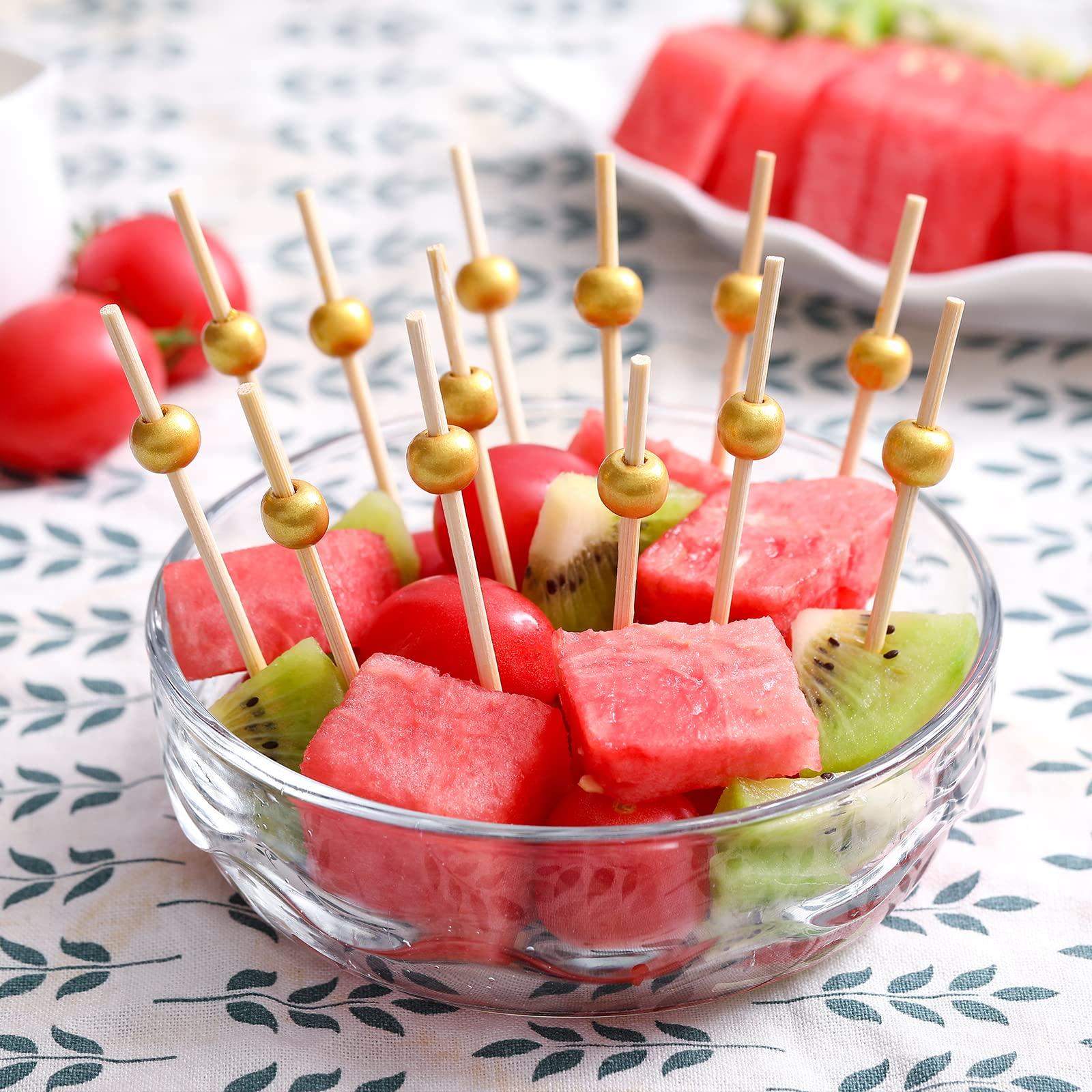 200 Pcs Cocktail Picks, 4.7 Inch Toothpicks for Appetizers, Bamboo Cocktail Sticks Skewers for Drinks, Desserts, Charcuterie, Wedding Party Fancy Toothpicks, Gold Pearl Mini Food Picks Decorative - Image 3