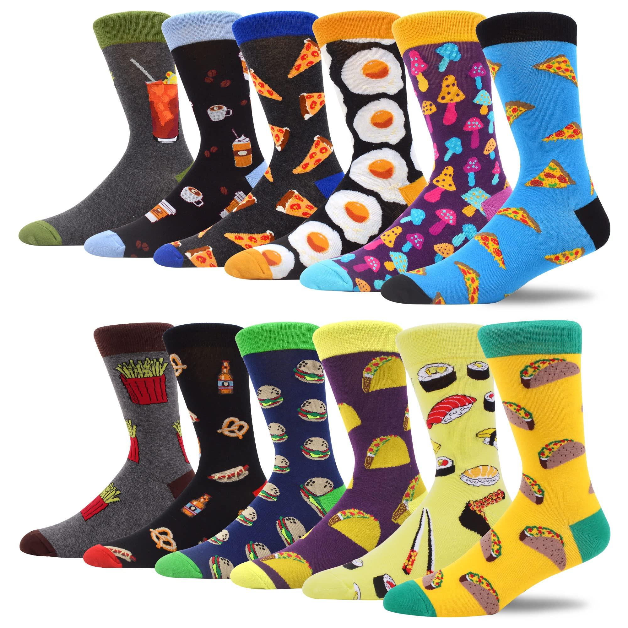 MAKABO Men's Fun Dress Socks Colorful Novelty Patterned Cotton Crew Socks