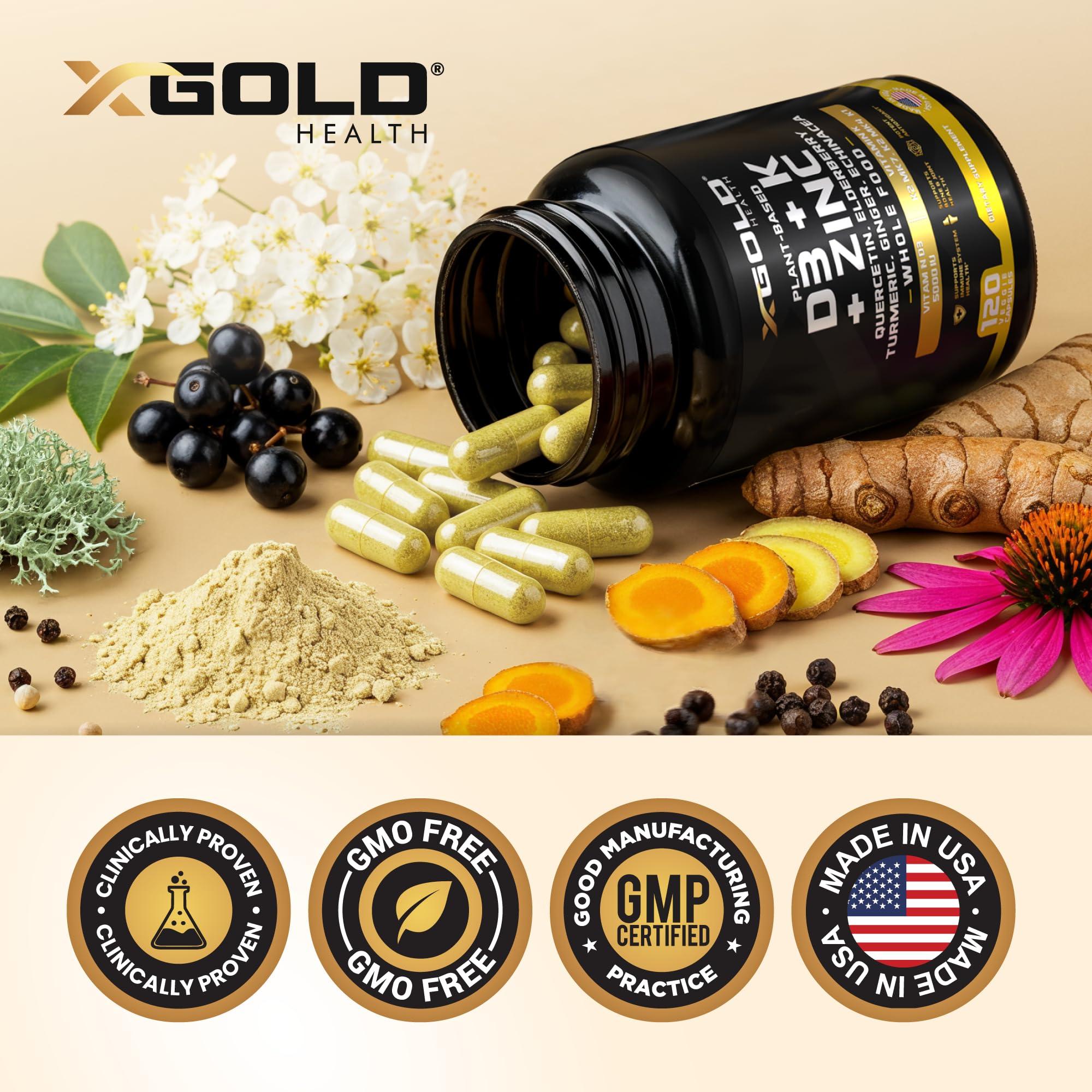 Vitamin D, K2, K1, Zinc, Quercetin, Elderberry, Turmeric, Ginger & Echinacea Whole Food Supplement 8 in 1- D3 5000 IU Plant-Based from Lichen, Vitamin K (K2 MK7, MK4, K1), D3 K2 Vitamins -120 Capsules - Image 6