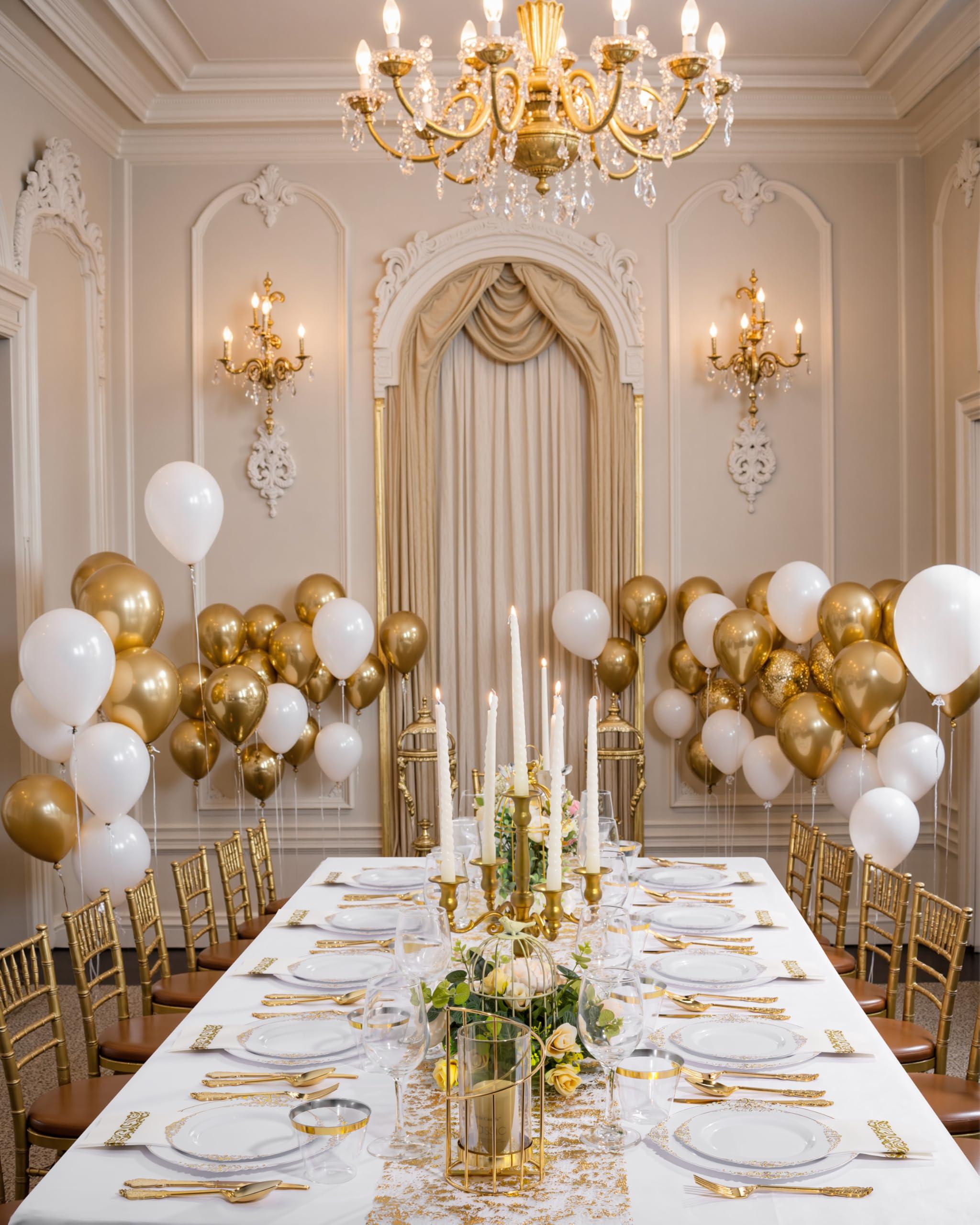 Nervure 350PCS Gold Plastic Plates - Gold Plastic Dinnerware Sets for 50 Guests - 100 Disposable Plates, 150 Silverware, 50 Cups, 50 Napkins for Wedding & Party & Independence - Image 9
