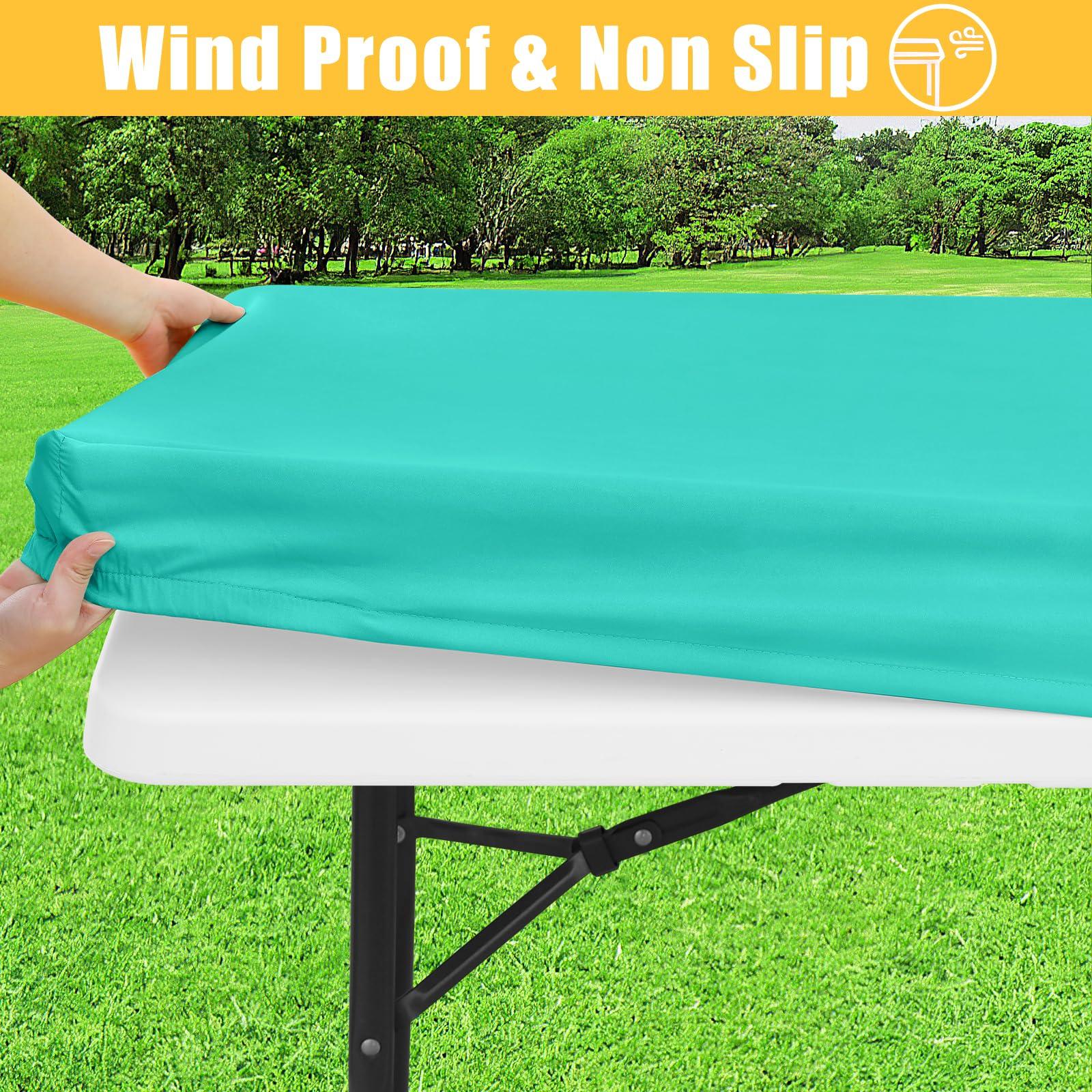 Spotjoy Rectangle Table Cloth, Waterproof Elastic Fitted Tablecloth for 6 Foot Folding Tables, Washable Polyester Tablecloths for Picnic, Camping, Outdoor (Aqua, 30"x72") - Image 2