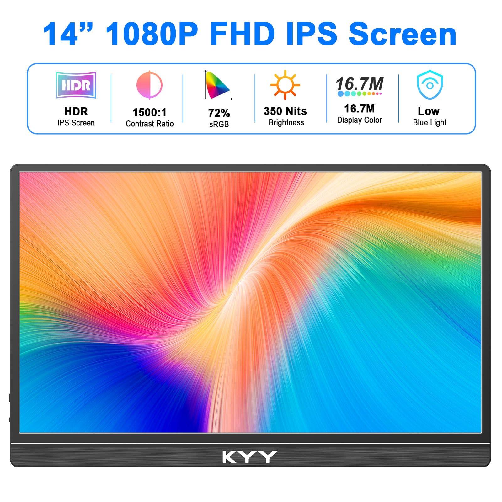 KYY Portable Monitor for Laptop, 14" FHD 1080P Travel Monitor, USB-C & HDMI Computer Gaming Screen with VESA Mount & Smart Cover, Dual Speakers, for Mac PC Phone Xbox PS5 Switch - Image 5