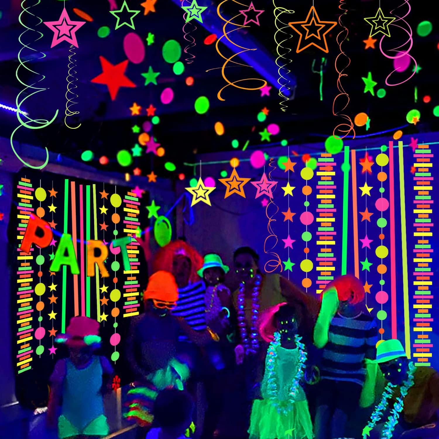 540feet Paper UV Neon Garland Neon Streamers Glow in The Dark Neon Party Supplies and Decorations Glow in The Dark Streamers Blacklight Reactive Fluorescent Black Light Party Kit for Birthday Wedding - Image 2