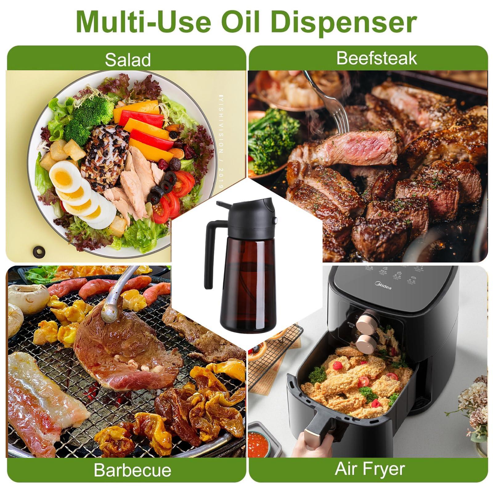 LAKUMIQI 2-in-1 Glass Oil Dispenser & Sprayer - 16oz/470ml Leakproof Olive Oil Sprayer Bottle for Cooking, Air Fryer, BBQ, Baking, Salad (Black) - Image 6