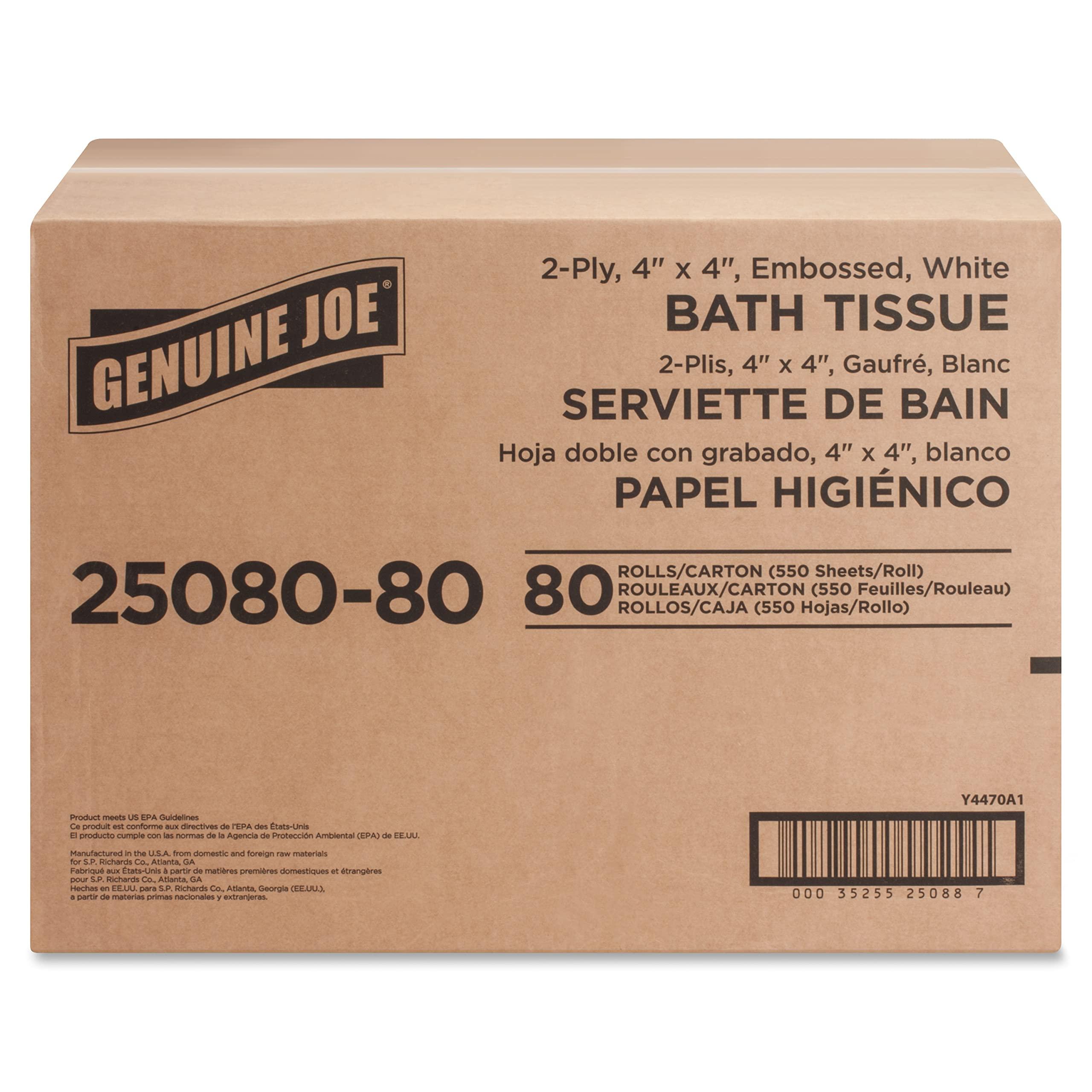 Genuine Joe Standard Bath Tissue, 4" x 4", 2-Ply, 550 Sheets/Roll, 80 Count - Image 10