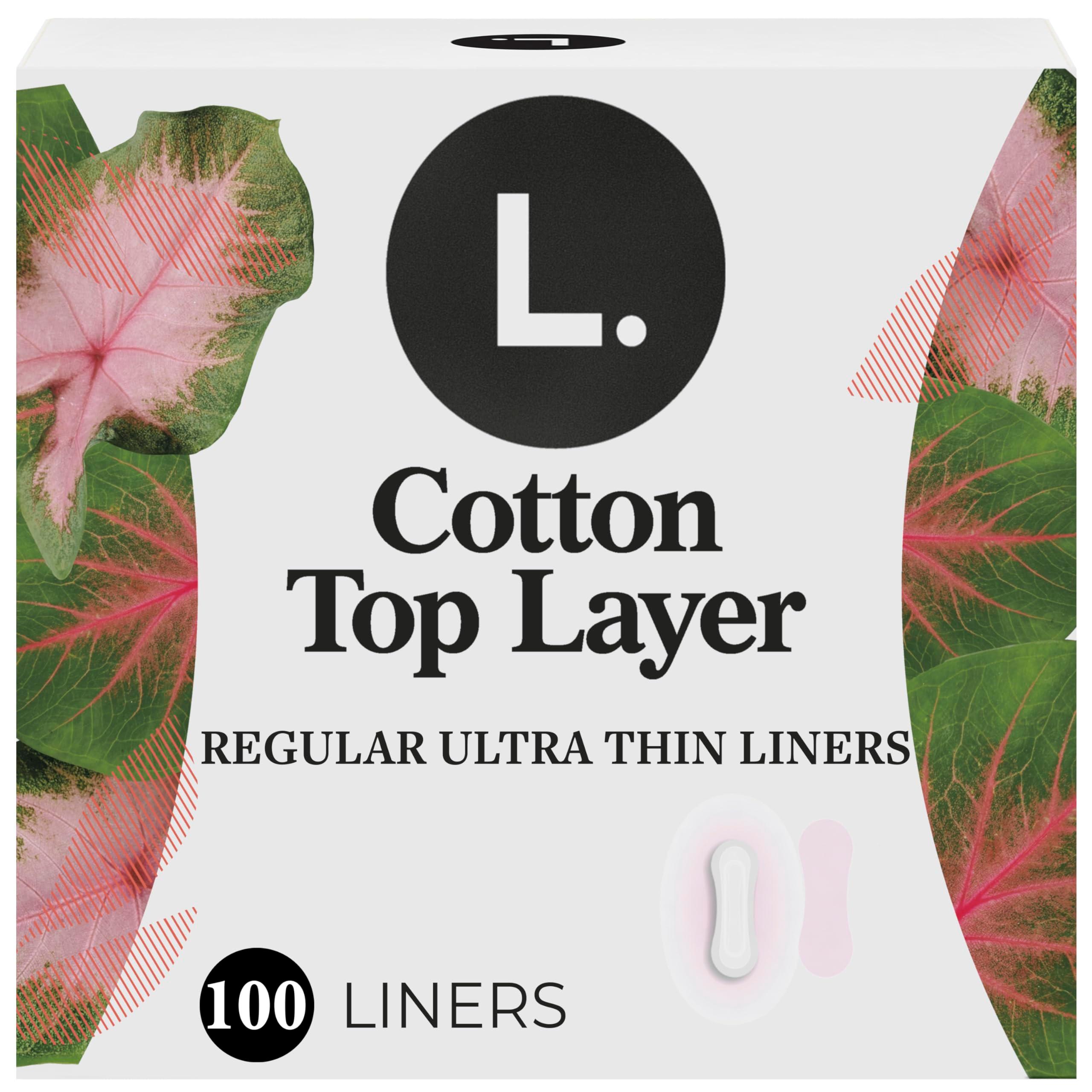 L. Ultra Thin Liners for Women, Regular Coverage, Cotton Top Layer, Unscented Pantiliners, 100 Count