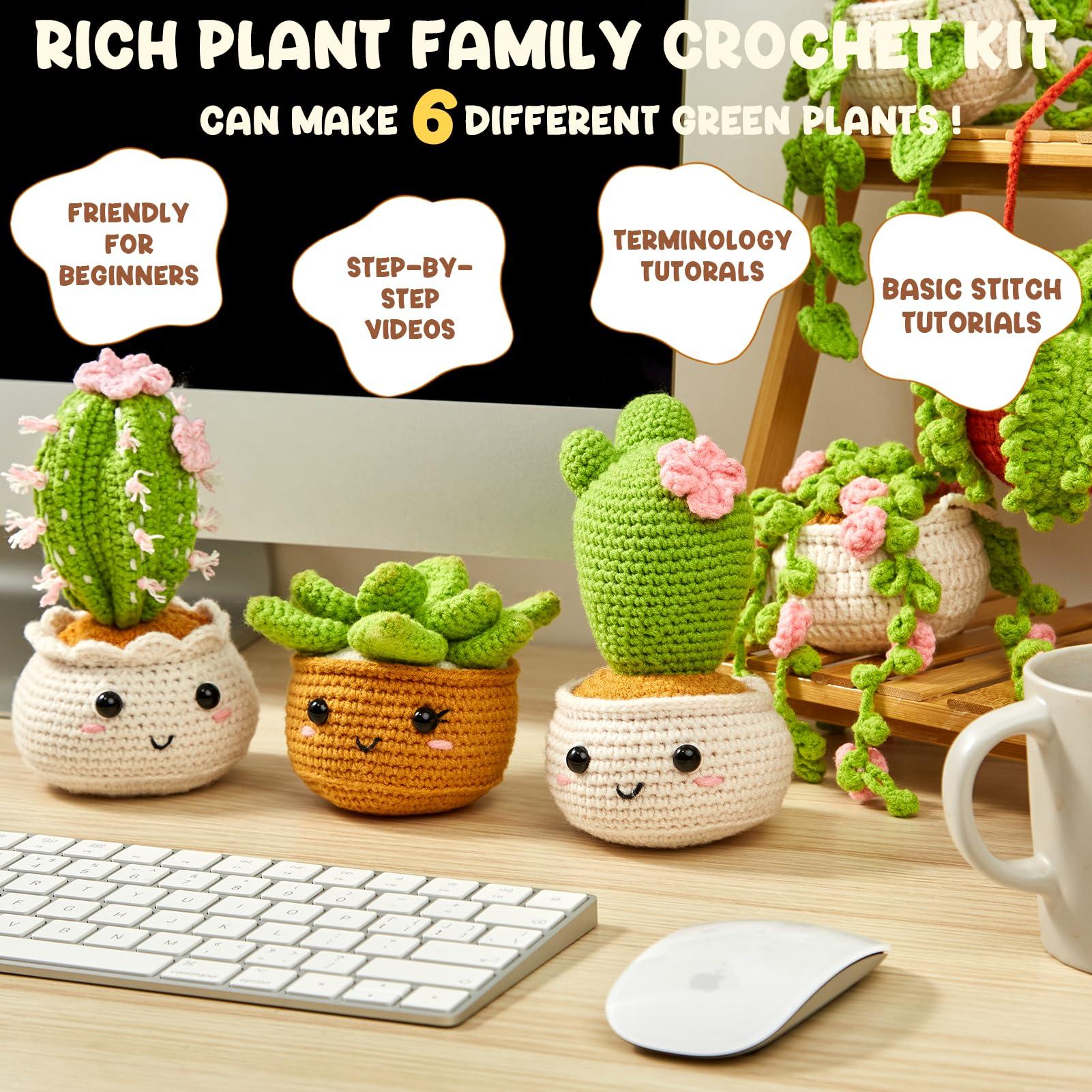 MAGIMUSE Crochet Kit for Beginners, Crochet Starter Kits, Amigurumi Craft Knitting Crocheting Kits with Step-by-Step Video Tutorials, 6 Pack Hanging Potted Plants Family(40%+ Yarn - Image 5
