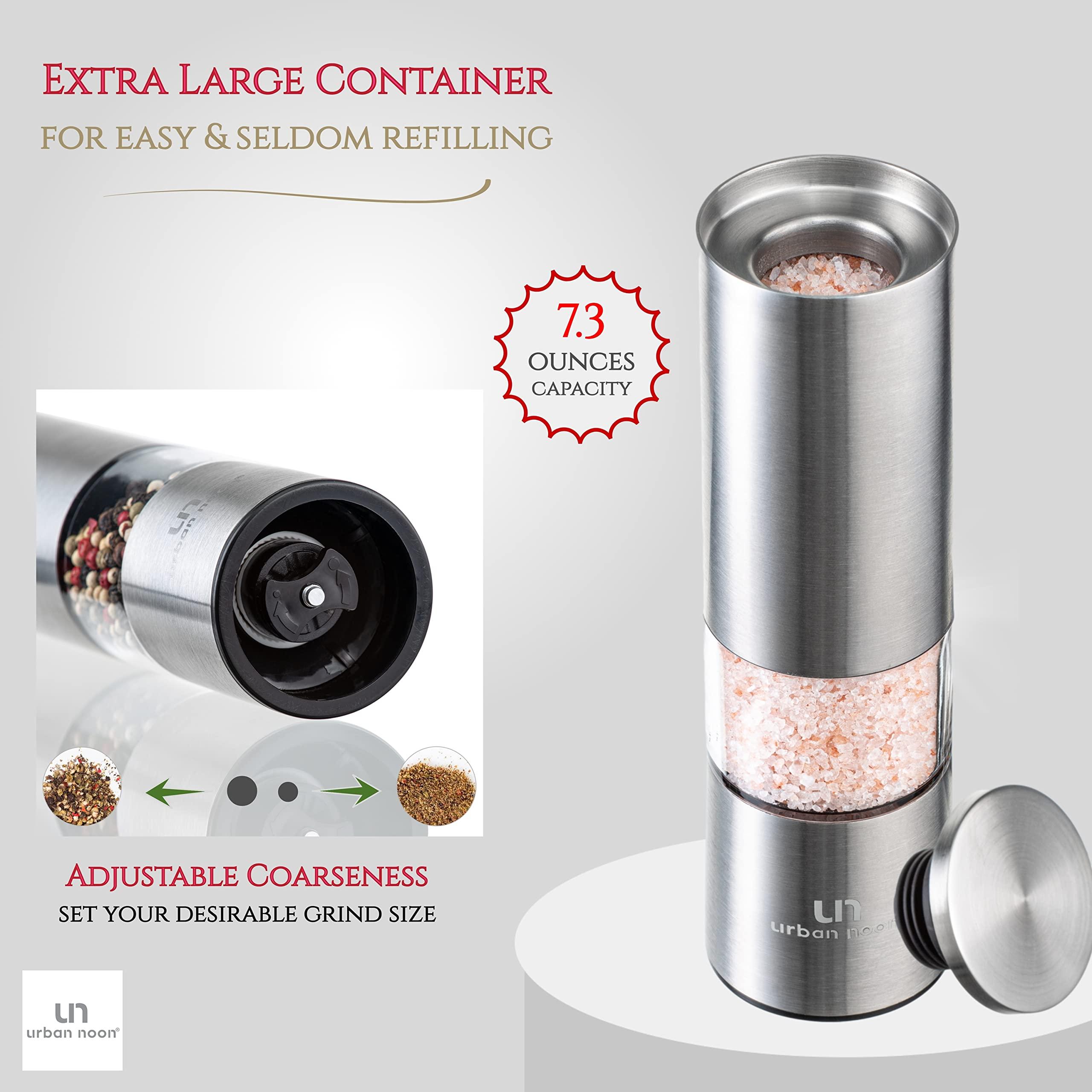 Salt and Pepper Grinder Set - Stainless Steel Pepper Grinder and Salt Grinder with Tray in Luxurious Gift-Box - Manual Mills with Ceramic Grinders and Adjustable Coarseness (Set of 2 plus Tray) - Image 6