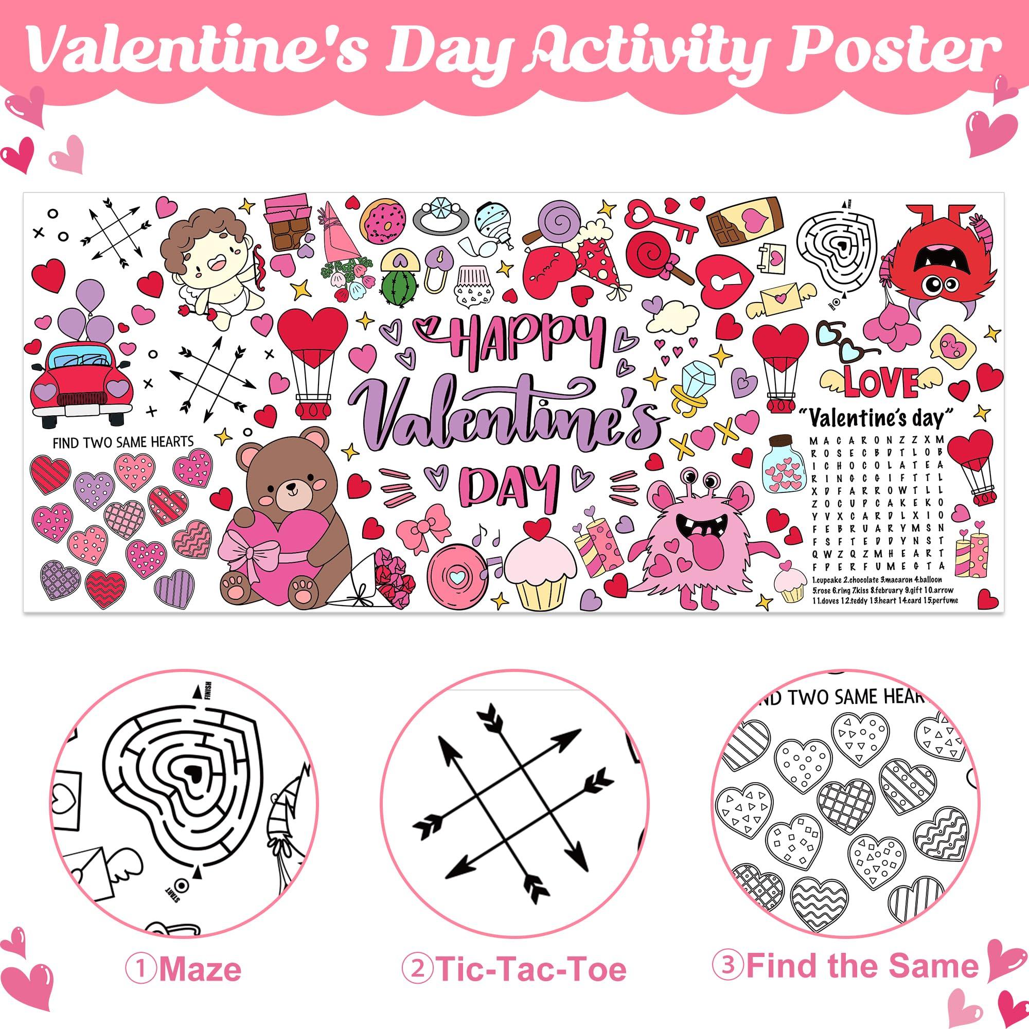 Dvbonike Jumbo Valentine's Day/St. Patrick's Day Coloring Activity Poster Party Decoration - 2Pcs Mini Game Color-in Paper 55.1 x 23.6 inch Blank Doodle Art Banner Home School Activity - Image 3
