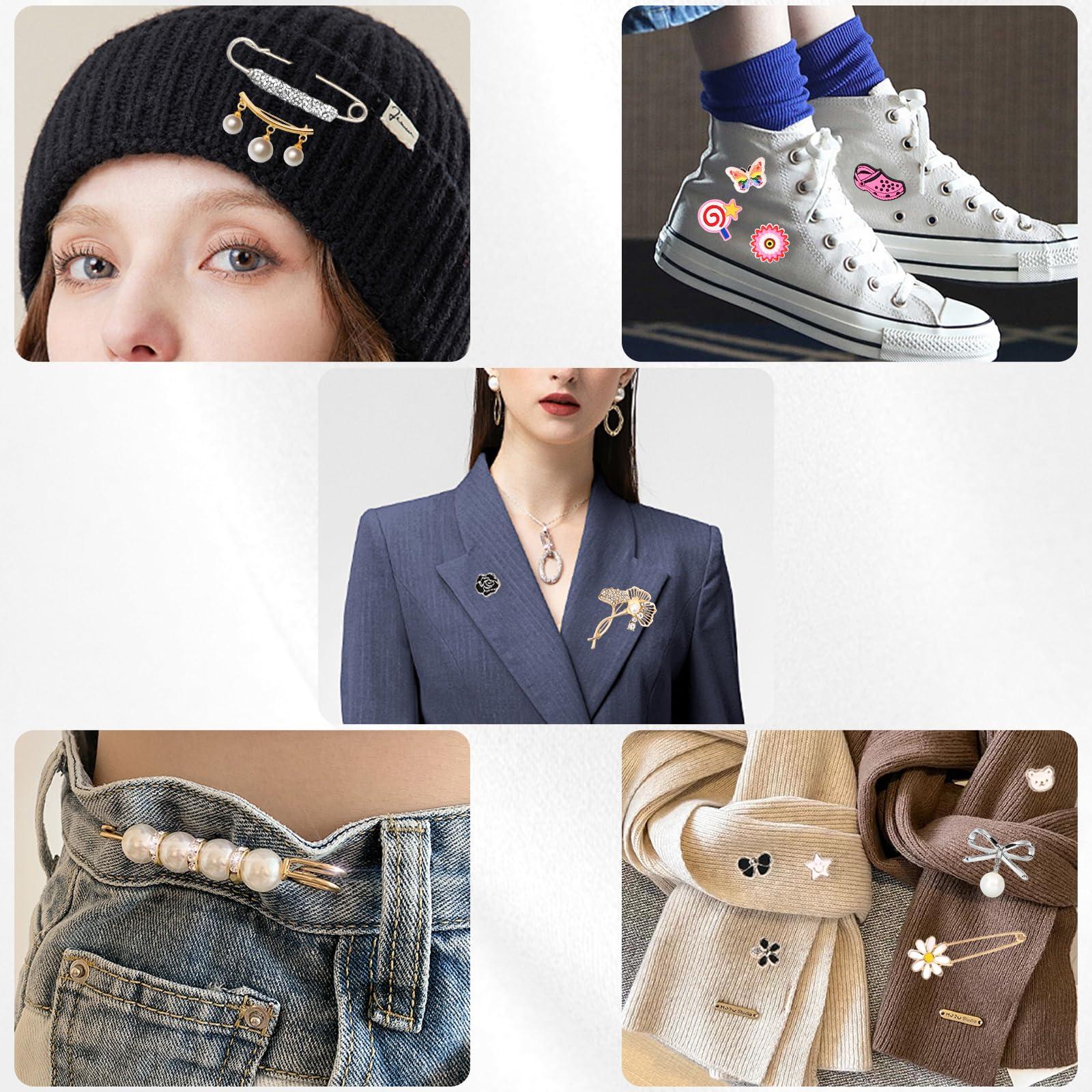 AKSOVA Sock Charms for Socks for Women, 41 PCS Junk Socks Charms Kit, Bulk Jewelry Safety Gold Brooch Pins, Shoe Charms Pins for Sneakers Women Clothes Hats Shoes DIY, Pearl Buttons Kit - Image 7