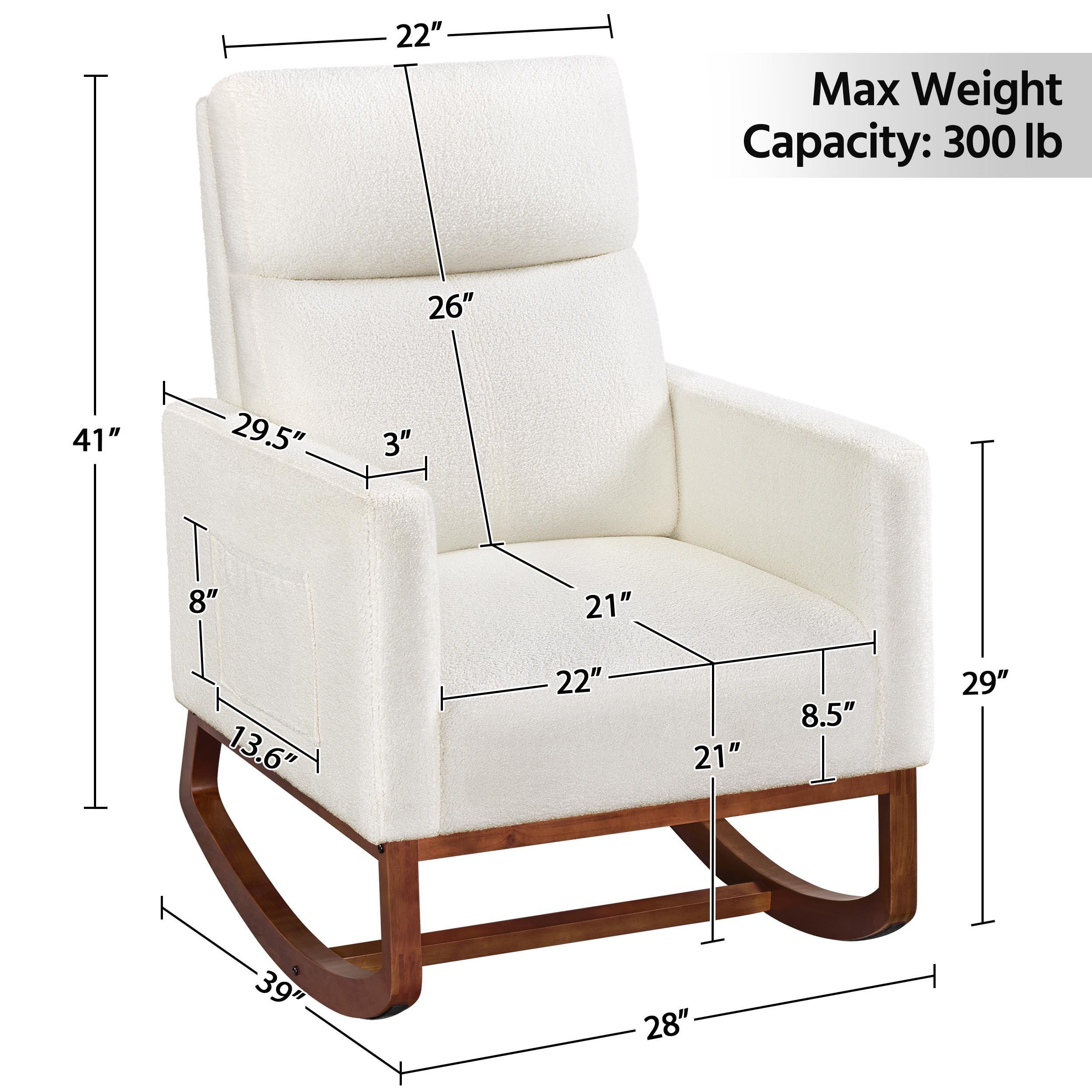 Yaheetech Upholstered Rocking Chair, Boucle Glider Chair Nursery Chair with High Back and Side Pocket, Rocking Accent Armchair with Rubber Wood Legs for Living Room/Bedroom/Nursery, Ivory - Image 2