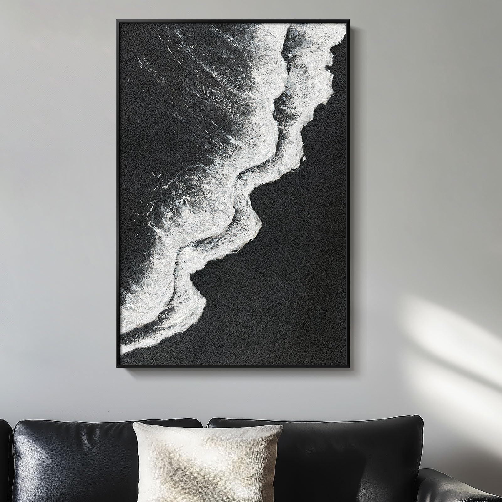 Framed Black and White Abstract Beach Canvas Wall Art, Modern Minimalist Art Prints Paintings Artwork for Walls, Ocean Wave Pictures for Living Room Dining Room Bedroom Bathroom Wall Decor 24x36 In - Image 4