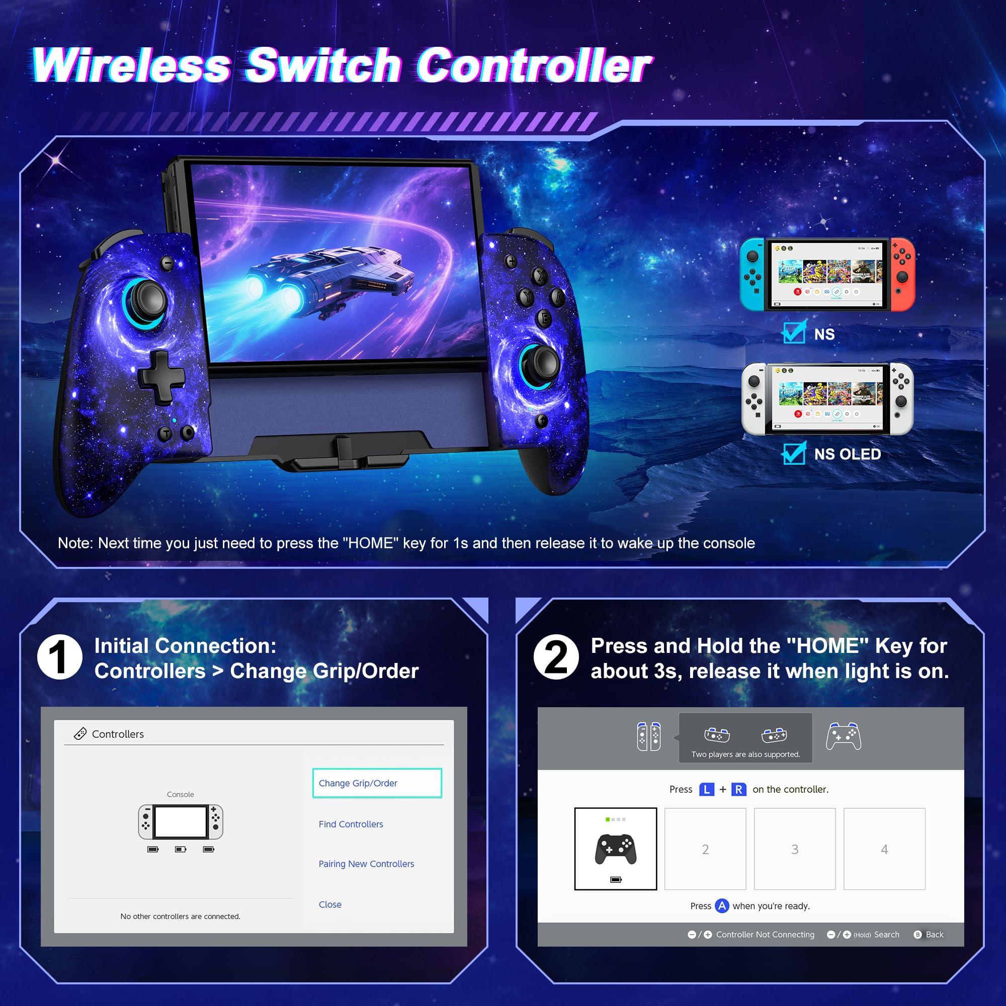 Gammeefy Switch Controllers, Hall Effect Joystick Switch Joypad forSwitch/OLED, Full-Size Grip Wireless Switch Pro Controller with 9 Color Lights. Ideal for Those Who Prefer Handheld Mode Wii Skins - Image 5