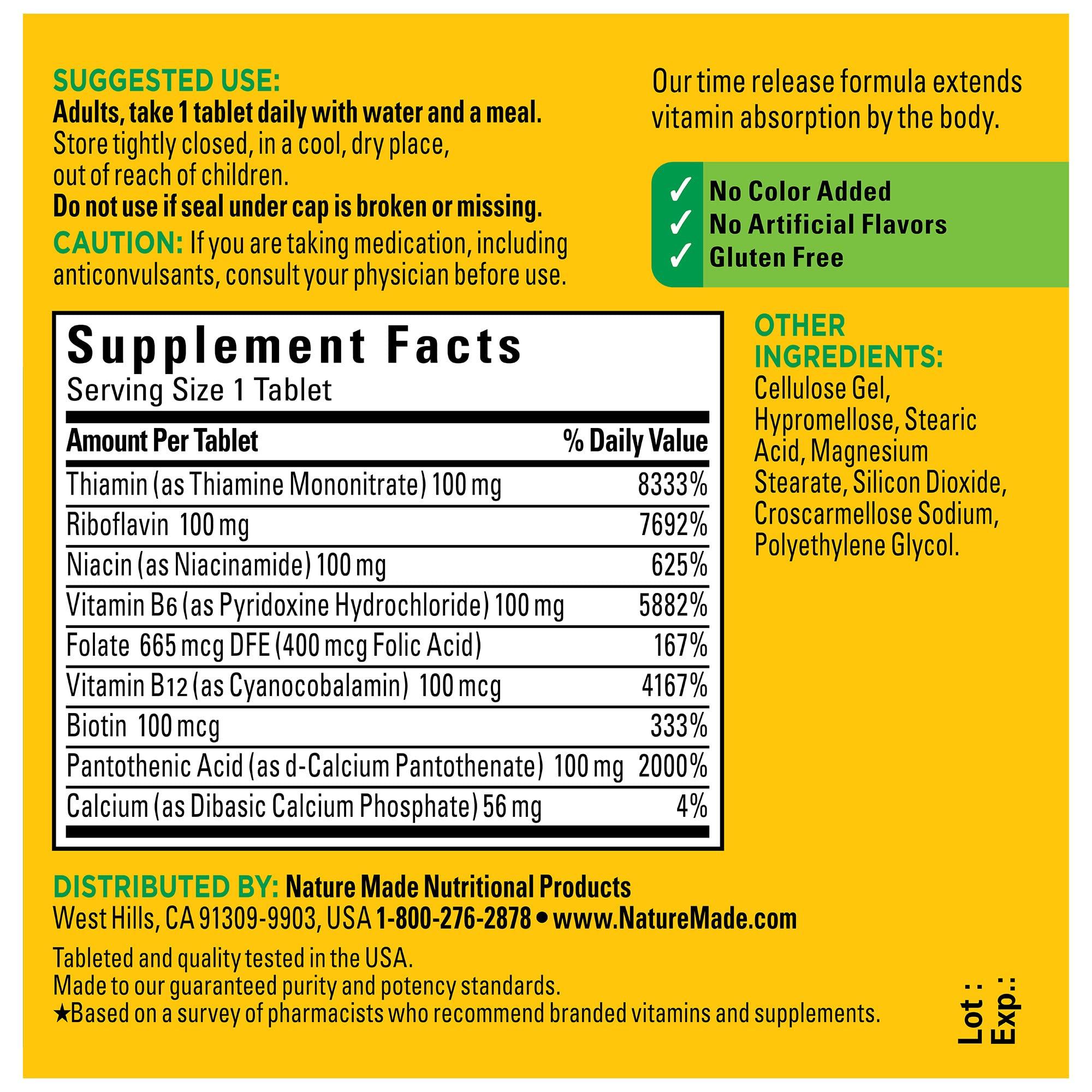Nature Made Time Release Vitamin B-100 High Potency B Complex, Dietary Supplement for Nervous System Function Support, 60 Time Release Tablets, 60 Day Supply - Image 6