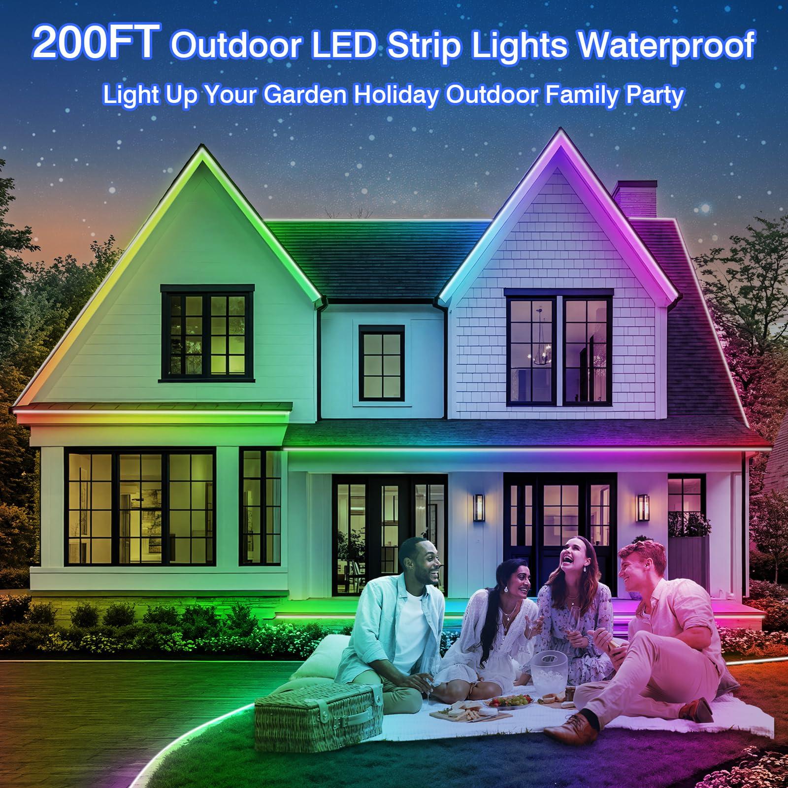 200ft Outdoor LED Strip Lights Waterproof,Music Sync RGB IP68 Outside Led Light Strips Waterproof with App and Remote,Exterior Led Rope Lights Waterproofs for Deck,Balcony,Roof,Garden,Pool (200FT) - Image 2