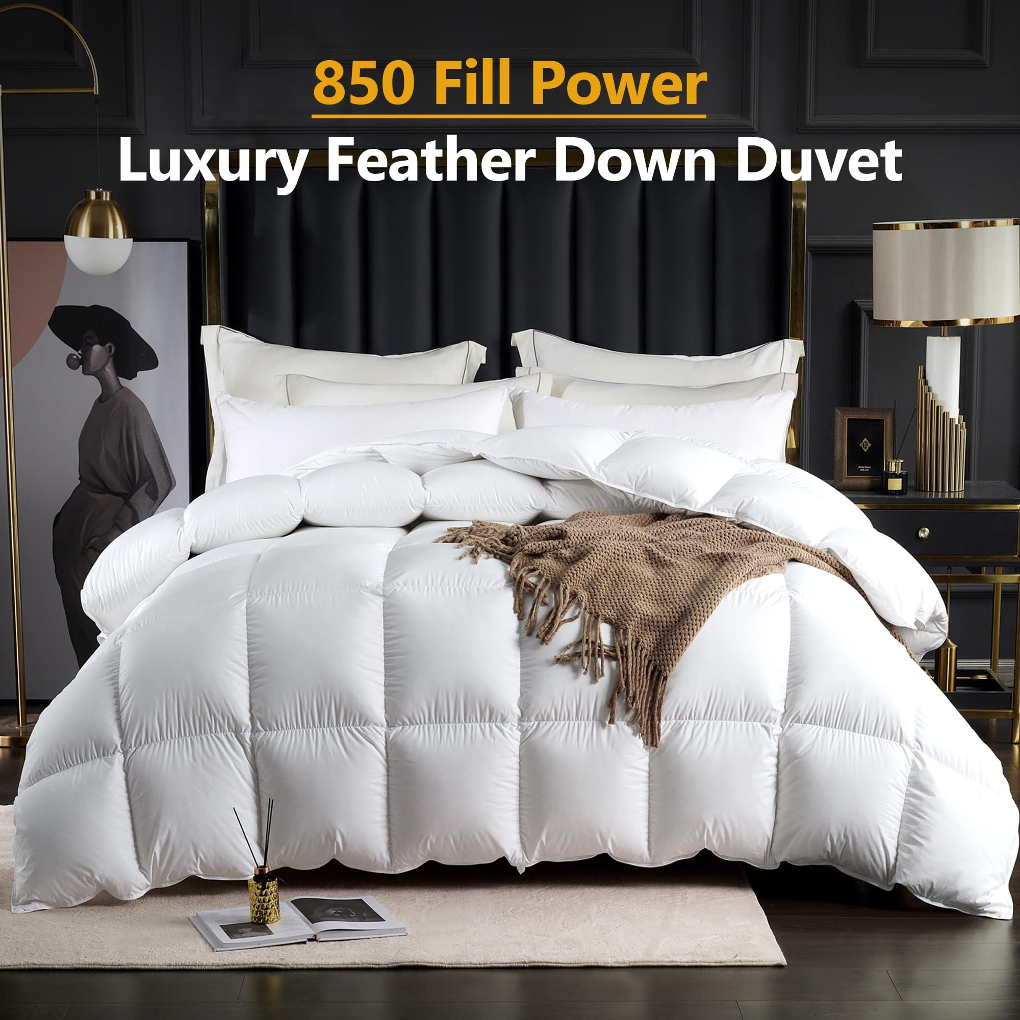 LEYCAY 850 Fill-Power Luxury Feather Down Duvet Queen Size,All Season Fluffy Duvet Insert,Soft 420TC Down Proof Fabric,50 Oz Medium Warmth Down Comforter,Machine Washable(White,90x90 Inches) - Image 2