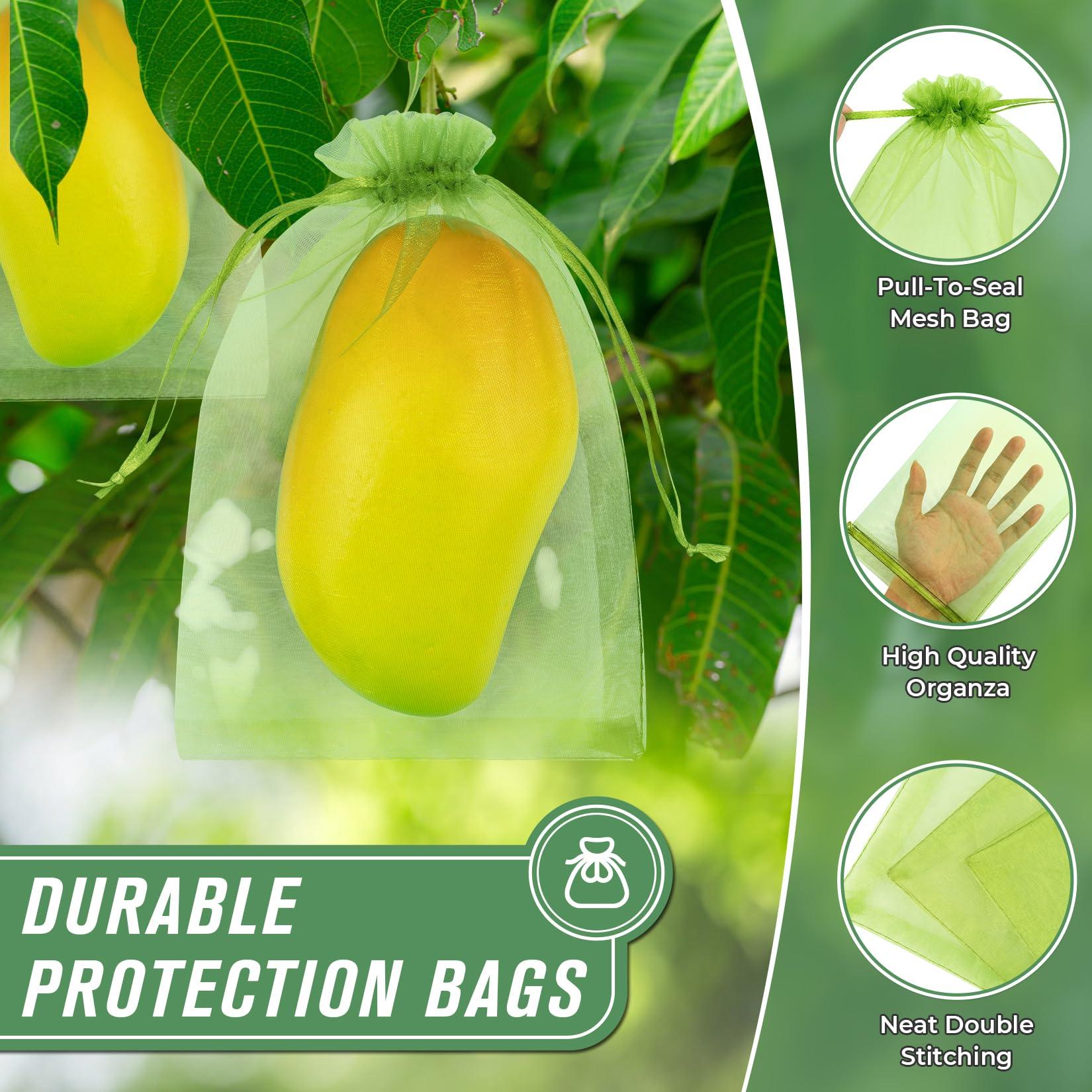 ANZNKU 100pcs 6x9 Inch Fruit Protection Bags, Fruit Bags for Fruit Trees, Green Mesh Cover Bag Garden Netting Pest Barrier for Tomato Mango Vegetables - Image 3