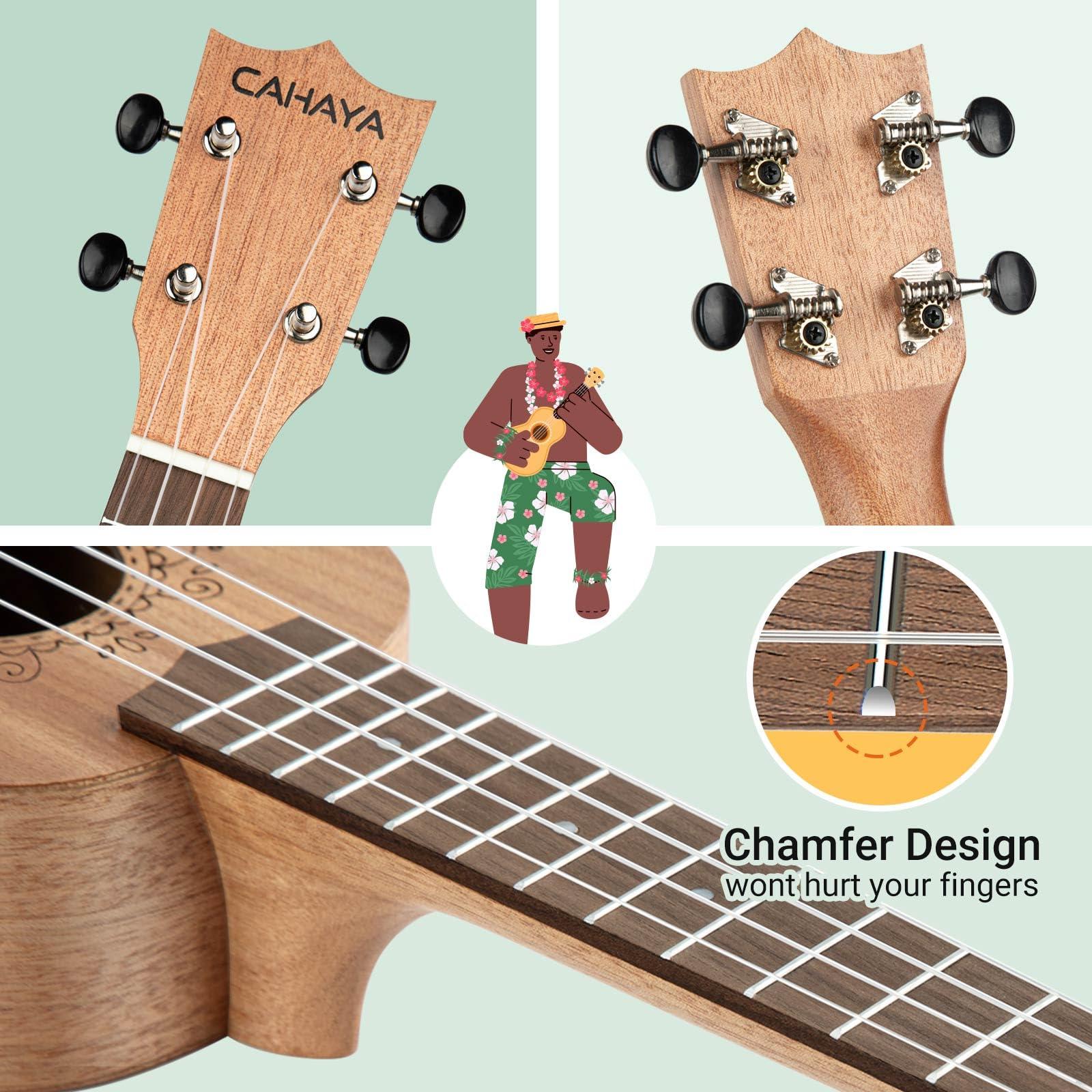 CAHAYA 21 Inch Ukulele Mahogany Beginner Kit Soprano Ukelele with Gig Bag Rainbow Strap Fretboard Stickers for Both Adults and Kids Professional Hawaiian Ukalalee Gifts CY0068 - Image 5