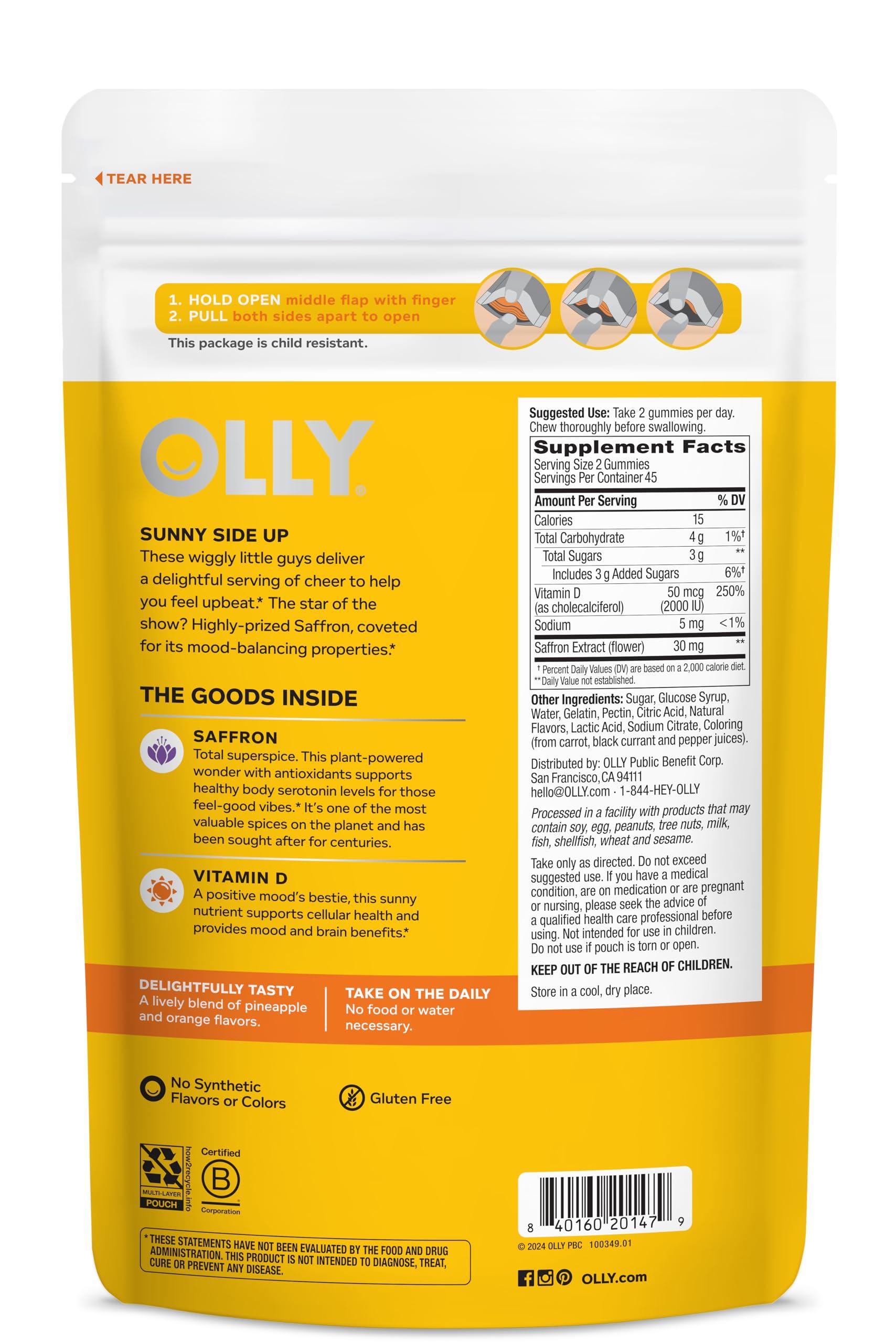 OLLY Hello Happy Gummy Worms, Mood Balance Support, Vitamin D, Saffron, Adult Chewable Supplement, Gluten Free, Tropical Zing - 90 Count - Image 7
