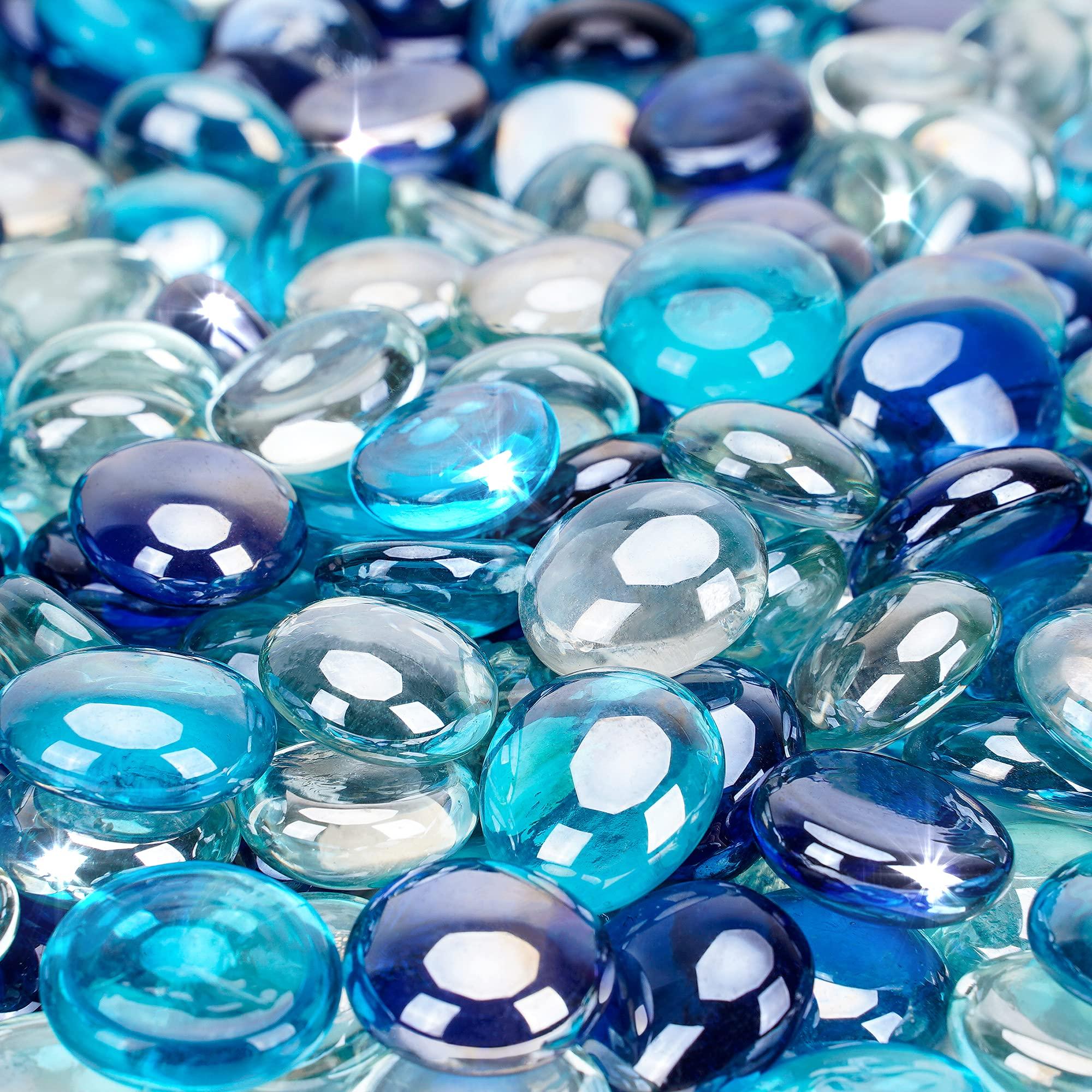 Stanbroil 10-Pound Blended Fire Glass Beads - 1/2 inch Fire Glass Drops Blended Cobalt Blue, Crystal Ice, Caribbean Blue Luster for Indoor and Outdoor Gas Fire Pits and Fireplaces