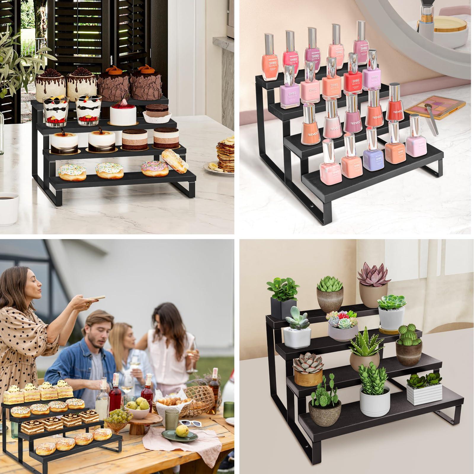Wood Cologne Organizer for Men,12 Inch 4 Tier Cologne Stand Waterproof Perfume Organizer for Dresser with Anti-Slip Washers,Wooden Display Risers Stand for Party,Makeup,Figures,Cupcake,Perfume,Dessert - Image 8