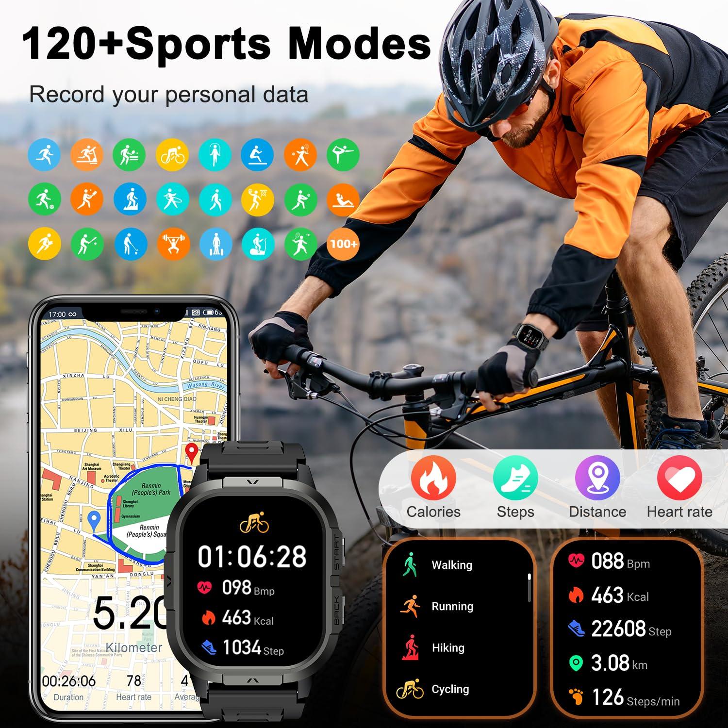 Smart Watch for Men Fitness Tracker: Make/Answer Call Military Smart Watches for Men Digital Watches Run Waterproof Smartwatch Android Phones iPhone Samsung Compatible Heart Rate Monitor Orange Black - Image 4