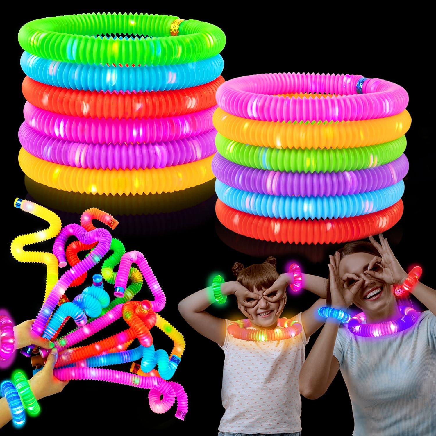 Glow Sticks 4th of July Party Favors for Kids 12 PCS-Glow in Dark Party Supplies for Toddlers, Light Up Necklace Bracelet Accessories for Boys Girls, Neon Decorations for Birthday Dance Camp Care