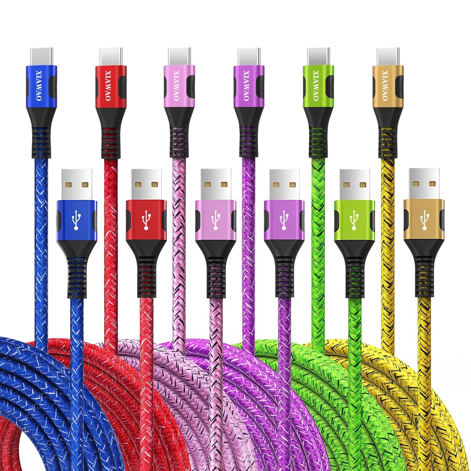 XIAWAO USB to USB C Cable (6-Pack, 10ft 6ft), USB A to Type C Charger Fast Charging Cord, for Samsung Galaxy S25 S24 S23 S22 S21 S20 A56 A55 A36 A35 A16 A15, iPhone 16 15, Moto G, Pixel and More