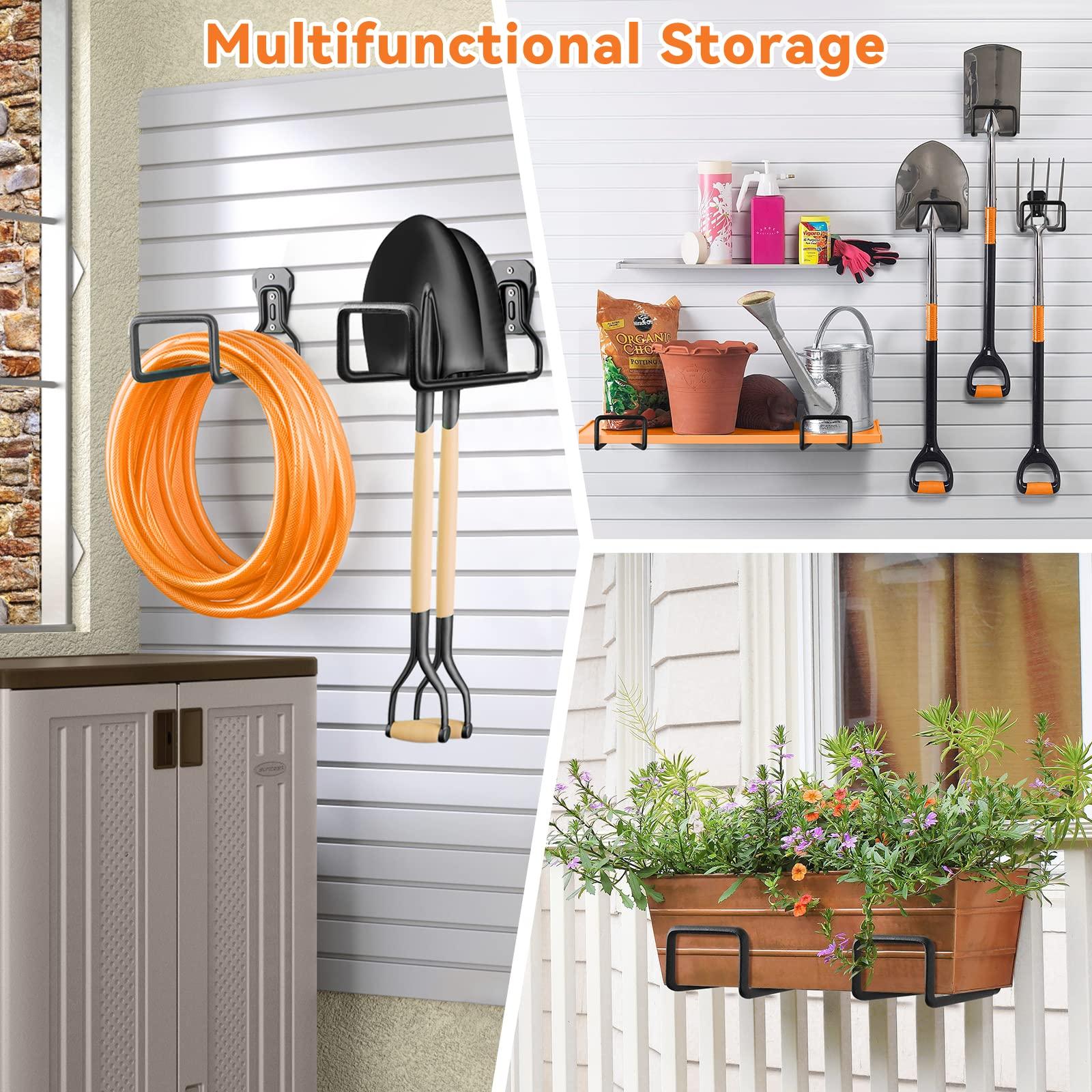 UPCERA Hose Holder Stand Wall Mount, 2Pcs Heavy Duty Garden Hose Hanger Reel, Metal Water Pipe Tube Hooks Rack for Outside Yard, Garage, Storage Organizer - Black - Image 5