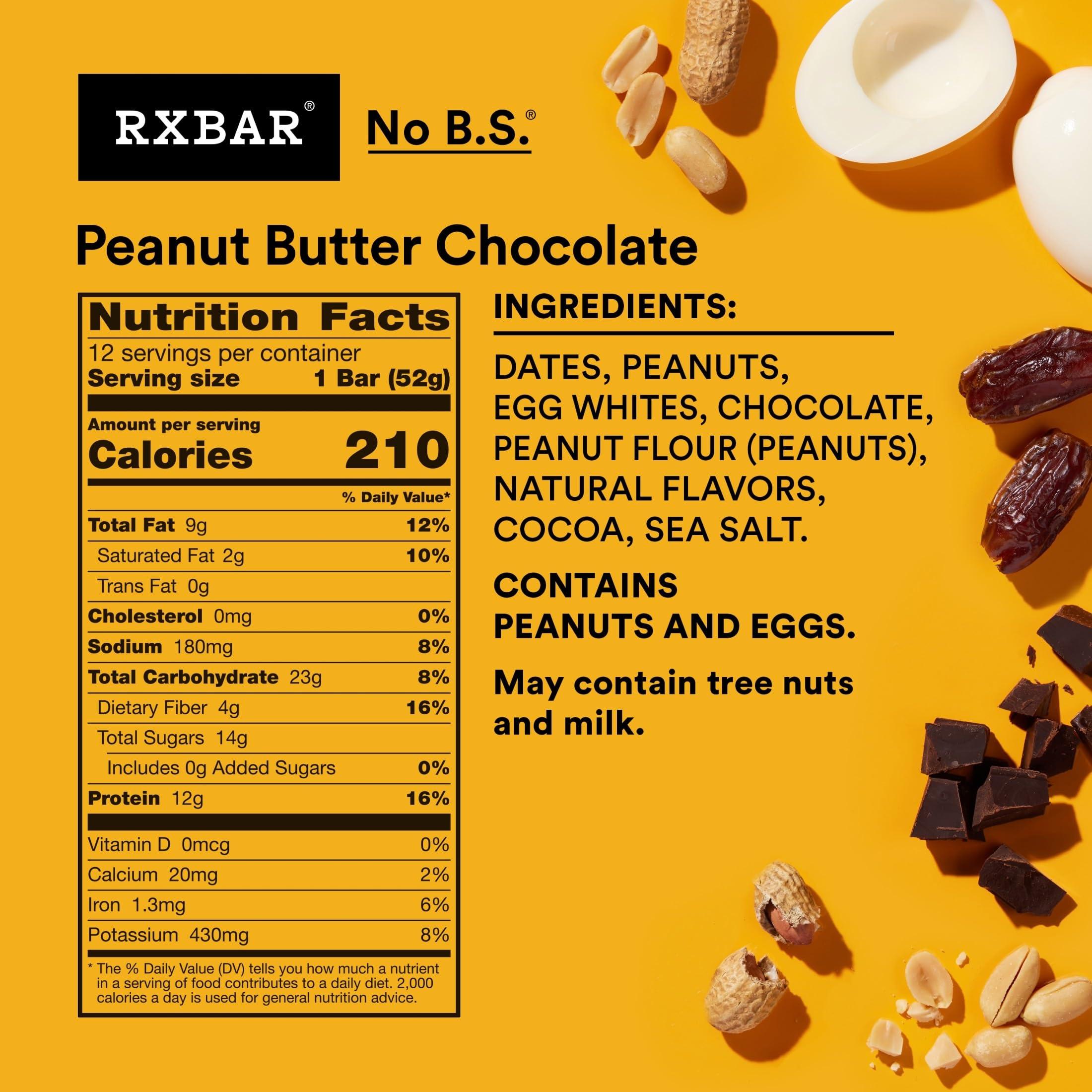 RXBAR Protein Bars, Protein Snack, Snack Bars, Peanut Butter Chocolate, 22oz Box (12 Bars) - Image 2