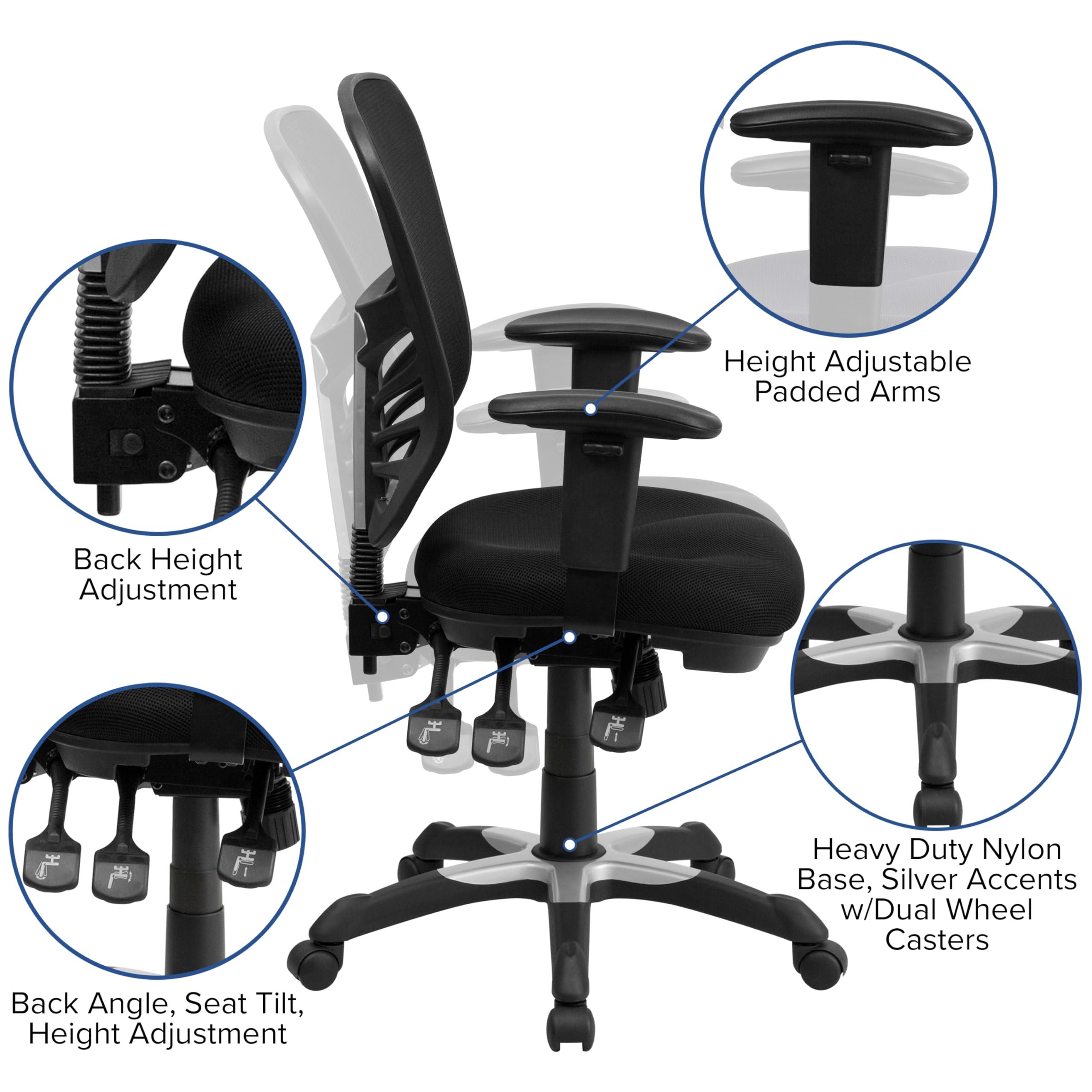 Flash Furniture Nicholas Mid-Back Swivel Desk Chair with Wheels, Mesh Back, Padded Seat, and Armrests, Adjustable Height Mesh Ergonomic Office Chair, Black - Image 13