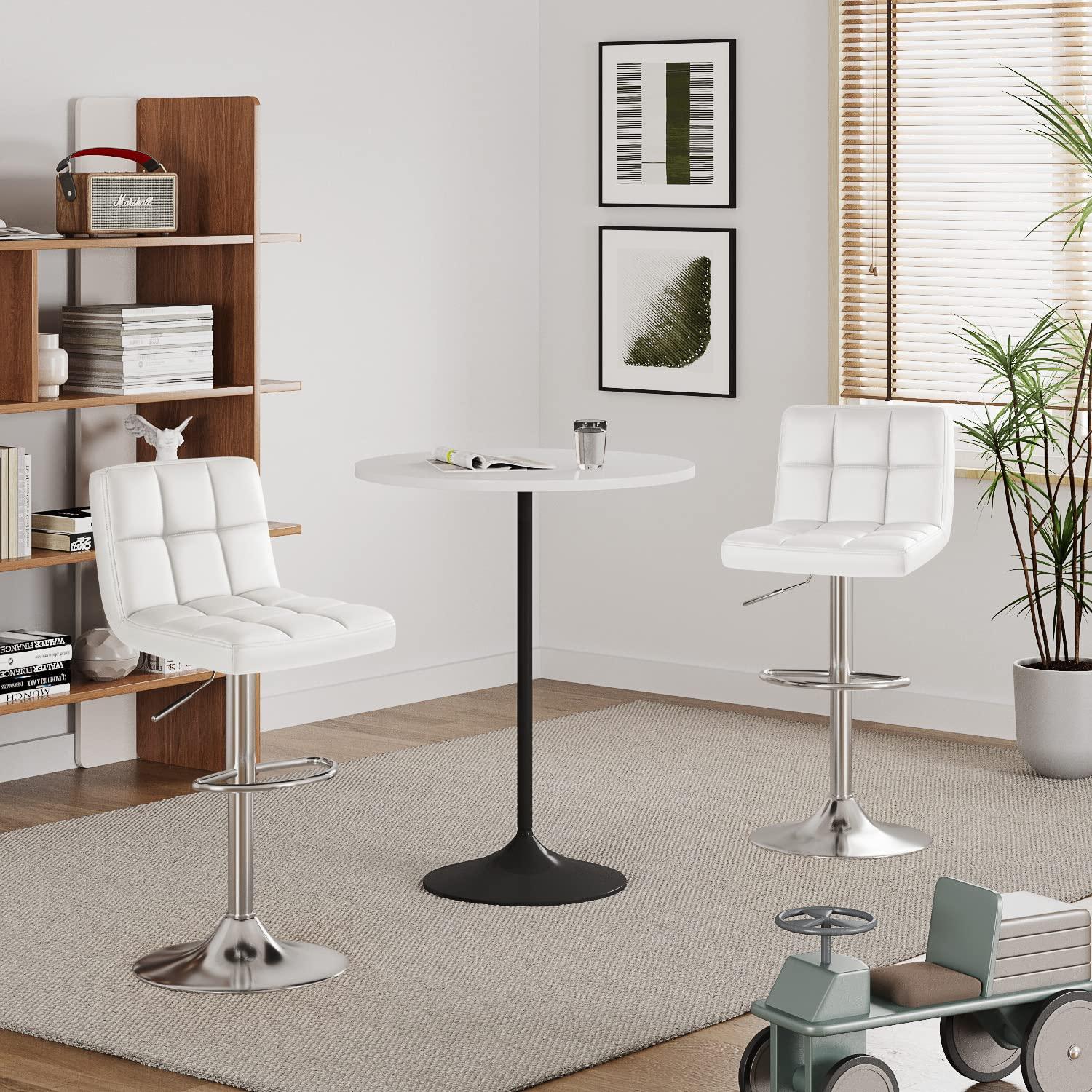Furmax Bar Stools Modern Pu Leather Swivel Adjustable Hydraulic Bar Stool Square Counter Height Stool Set of 2 (White) - Image 6