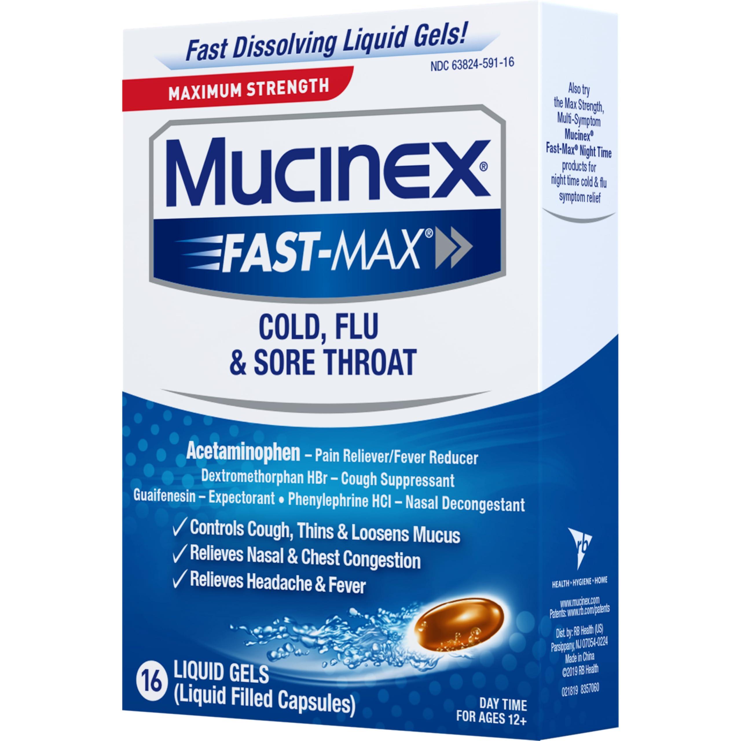 Mucinex Fast-Max Liquid Gels for Cold/Flu/Sore Throat, 16 Count - Image 16