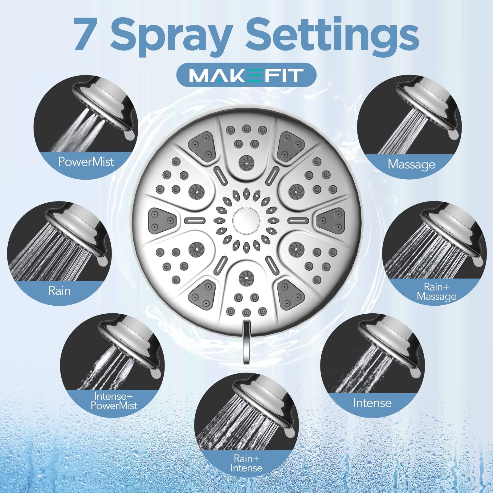 MakeFit Filtered Shower Head - High Pressure Shower Head with Filter for Hard Water Softener - 7 Settings Bathroom Rain Showerhead to Remove Chlorine and Heavy Metals (Chrome) - Image 6