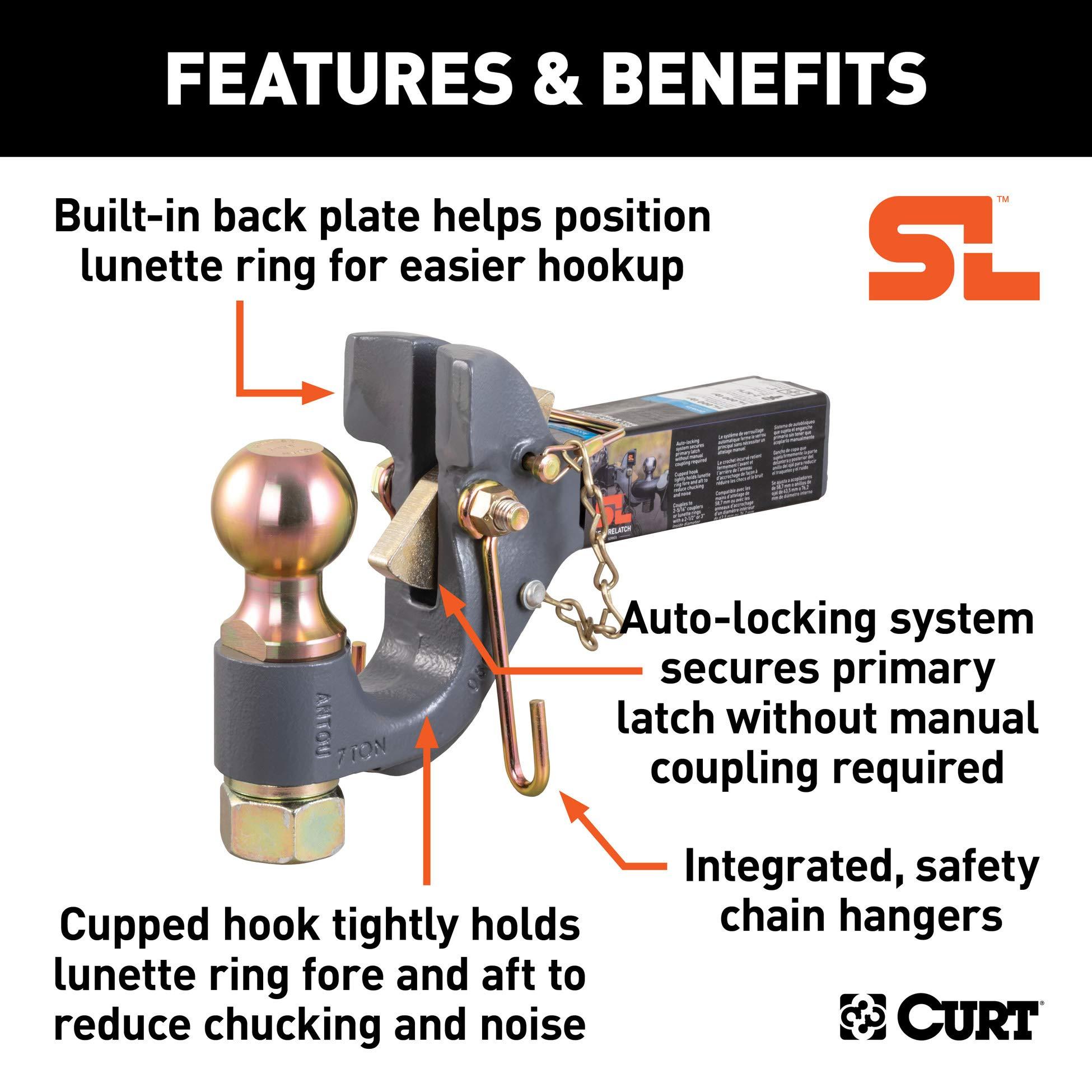 CURT 48406 SecureLatch Receiver-Mount 2-5/16-Inch Ball and Pintle Hitch Combination, 2-In Shank, 14,000 Pounds - Image 3