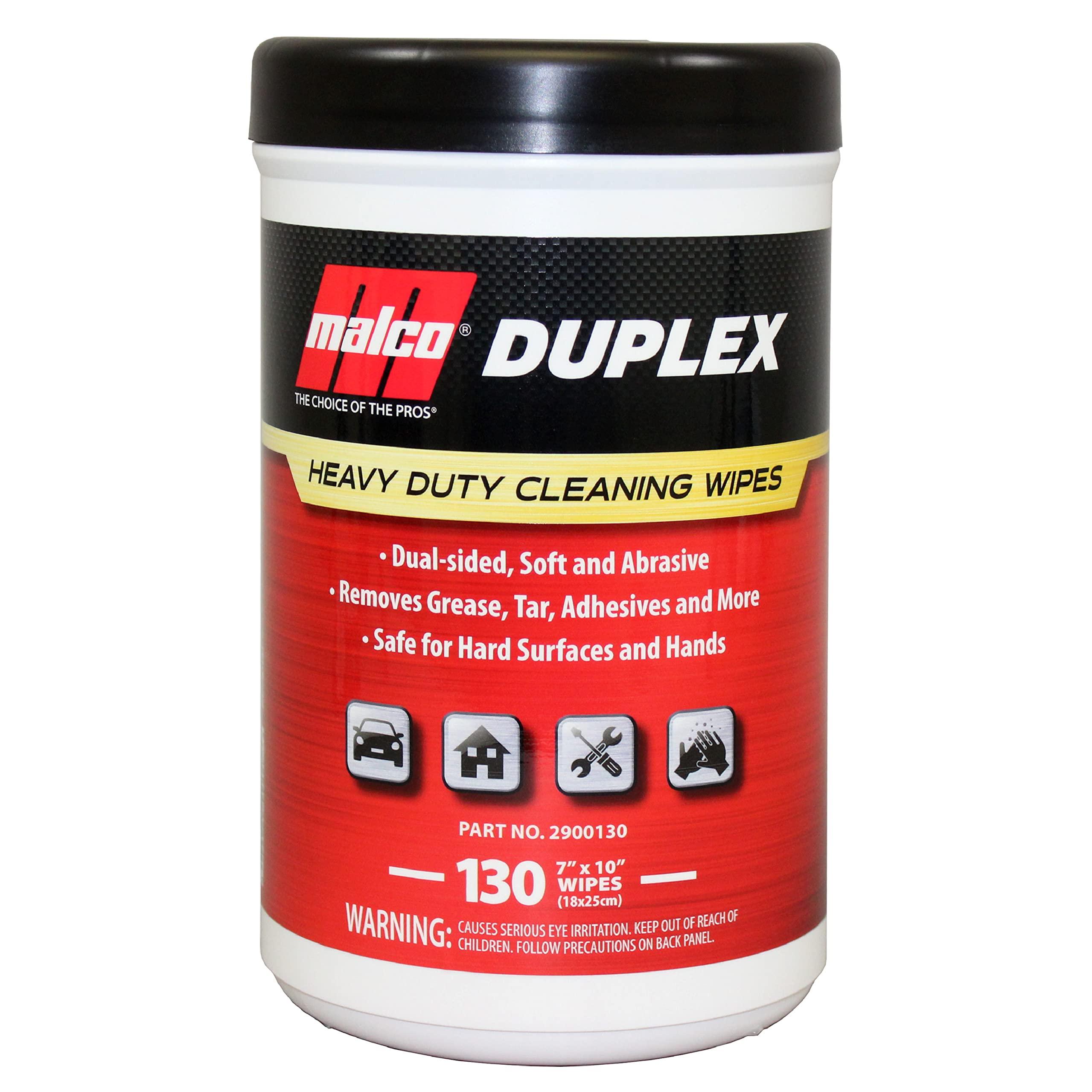 Malco Duplex Heavy Duty Cleaning Wipes for Home and Auto - Dual Sided Textured, Wet Wipe/Removes Grease, Tar, Paint, Oil, Dirt/No Residue/Safe for Hands/Made in USA (130 Wipes)