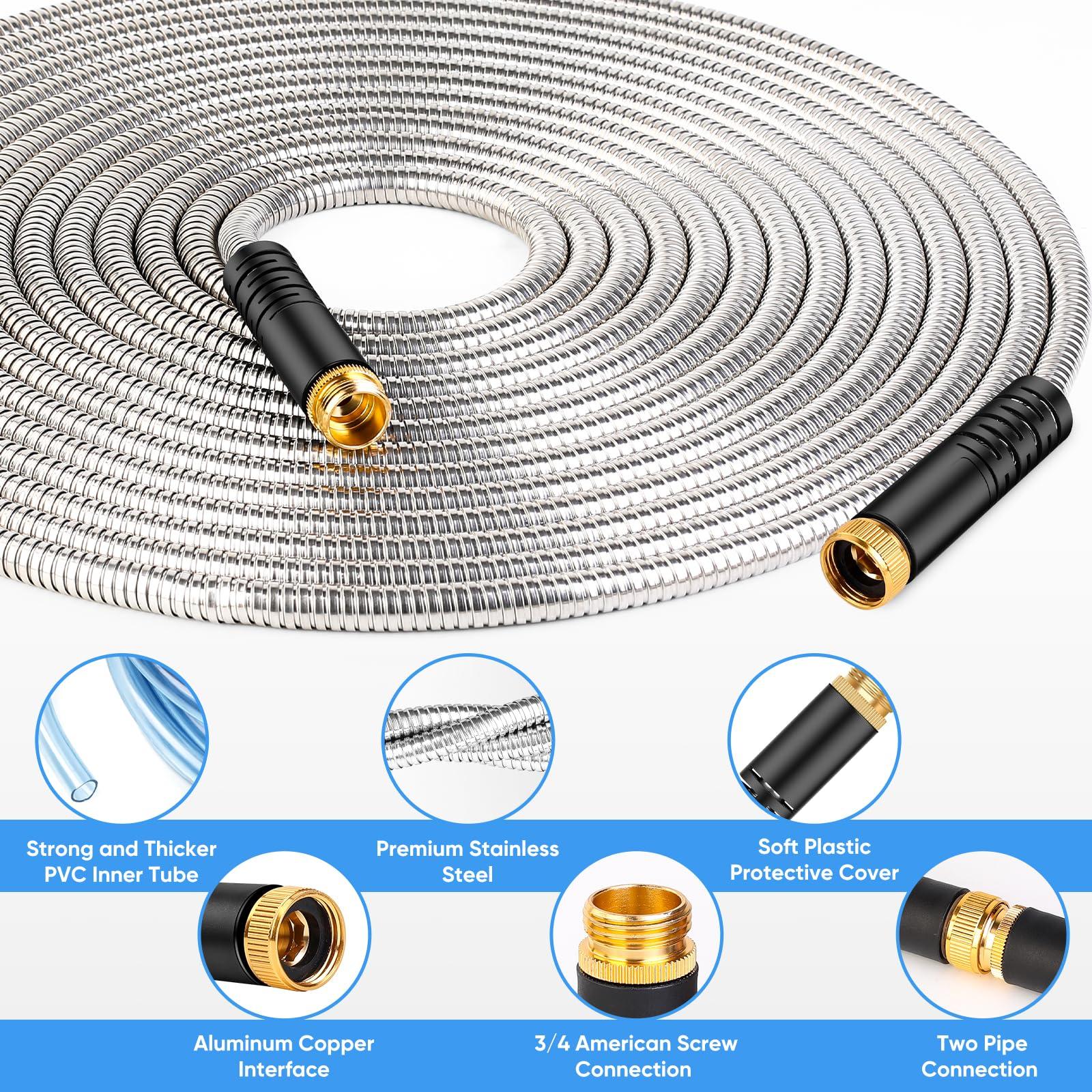 Garden Hose 50 FT, Metal Stainless Steel Water Hose with 10 Function Nozzles, No Kinks, Flexible Hose, Lightweight, Puncture Proof, Heavy Duty Hose for Yard and Outdoor - Image 3