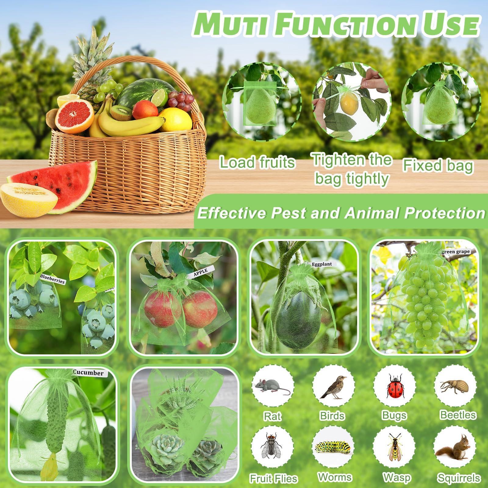 Reallnaive 120 Pcs Fruit Protection Bags 3 Size Green Mesh Bags for Fruits Vegetables with 120 Pcs Plant Label Drawstring Mesh Pest Barrier Netting Cover for Veggies Garden - Image 5