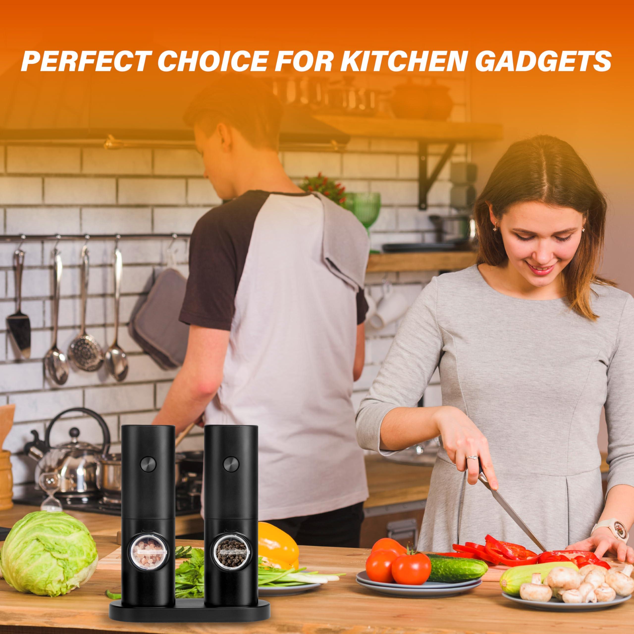 Electric Salt and Pepper Grinder Set (2 Pack), One Hand Adjustable Coarseness, Battery Powered with Stand, Seasoning Tools for Kitchen BBQ - Image 2