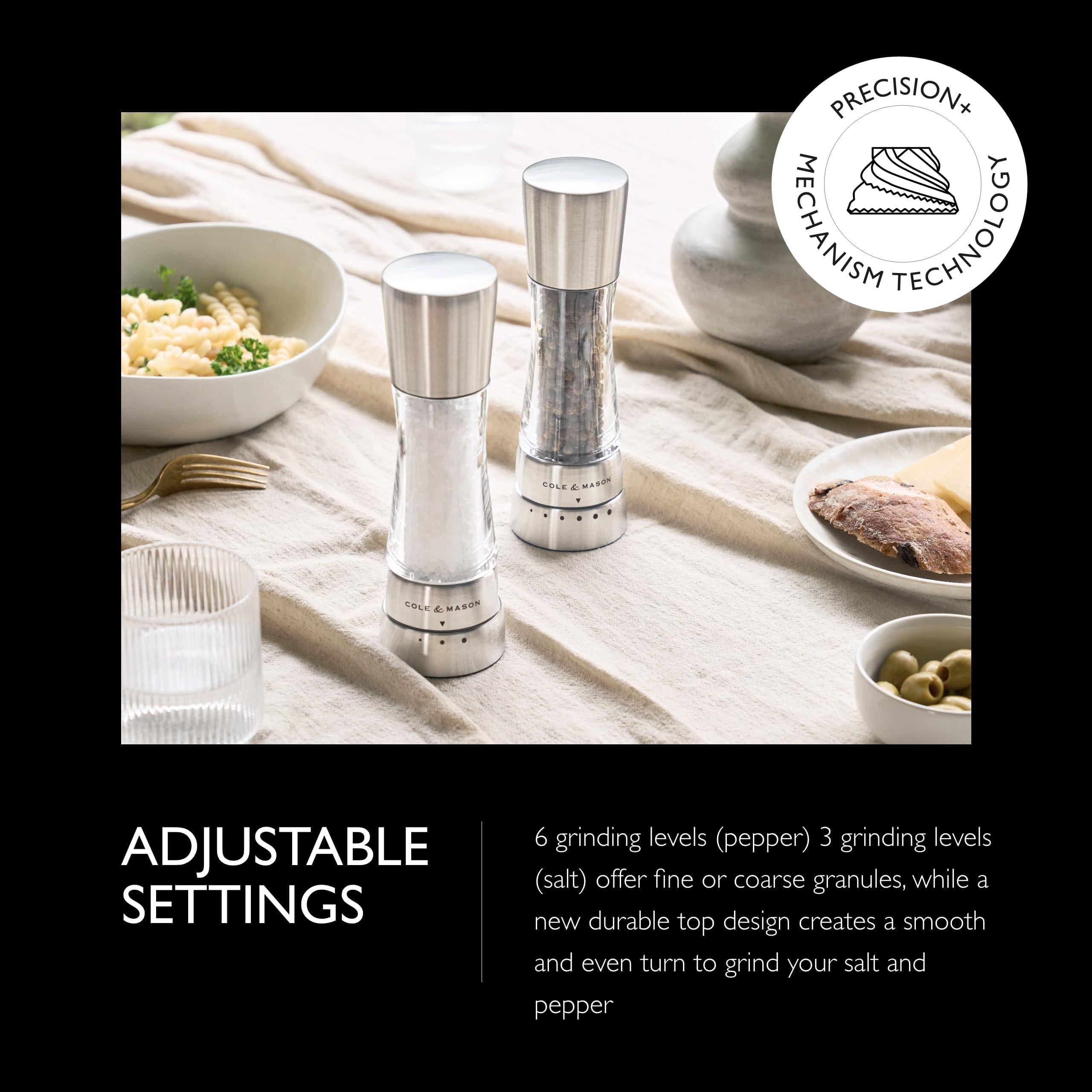 Cole & Mason Derwent Grinder Set - Precision Mechanisms and Sea Salt and Peppercorns - Derwent Salt and Pepper, Stainless Steel - Image 3