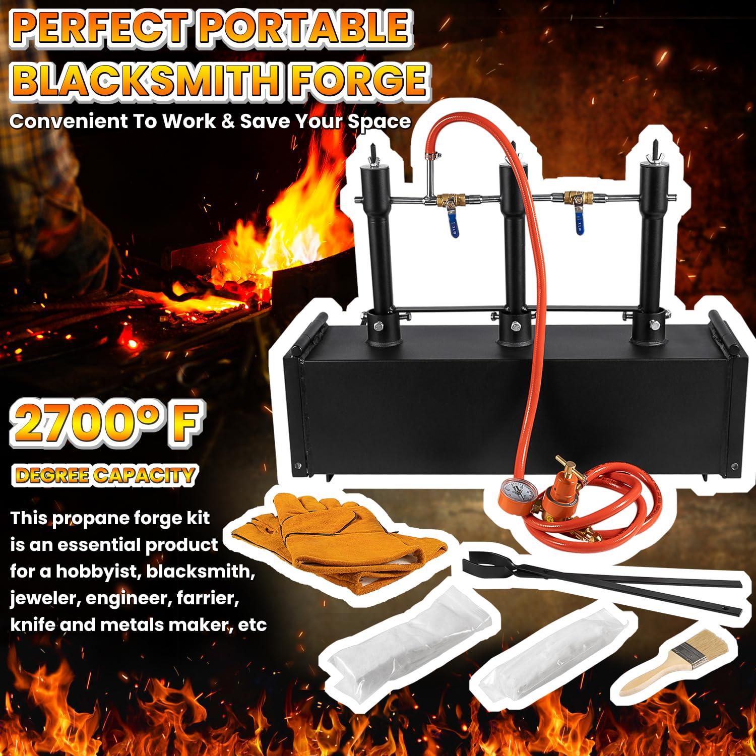 Triple Burners Portable Propane Gas Forge Three Burners 2700°F/1482℃ Large Capacity Square Forging Furnace for Blacksmithing Farrier Knife Tool Making Equipment with Tong & Gloves 2-Doors - Image 2