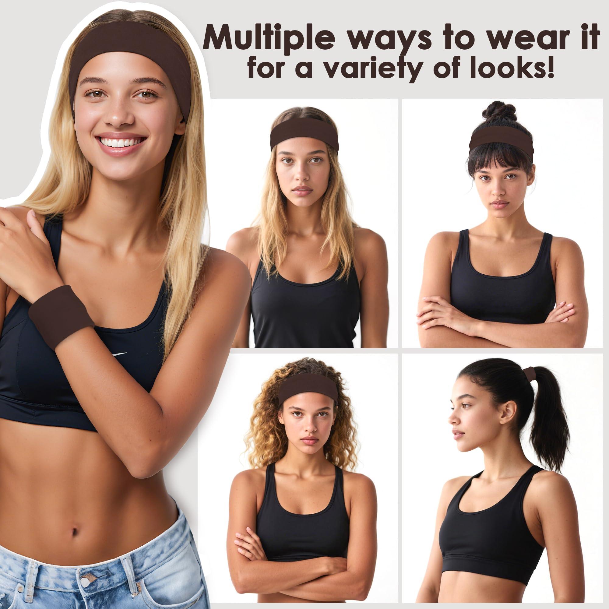 8 Pack Headbands for Women Non Slip - Stylish Sports Hair Bands for Women's Hair - Soft Cotton Cloth Stretchy Headbands for Women for Yoga, Outdoor Exercise Running - Image 5
