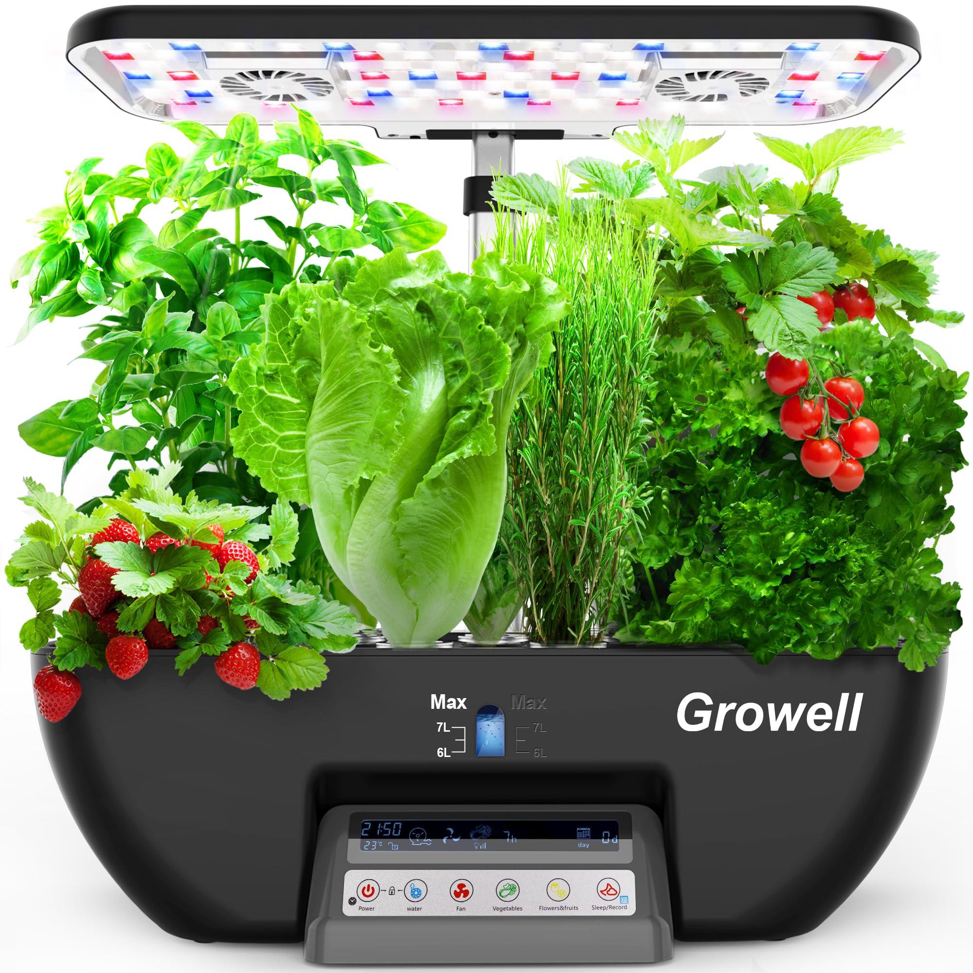 Hydroponics Growing System Kit, 17 Pods Herb Garden with 102 28W Full-Spectrum Grow Lights & 2 Fans, Indoor Garden with Water Pump, 10L Water Tank, Auto Timer, Height Adjustable (Black & Grey)