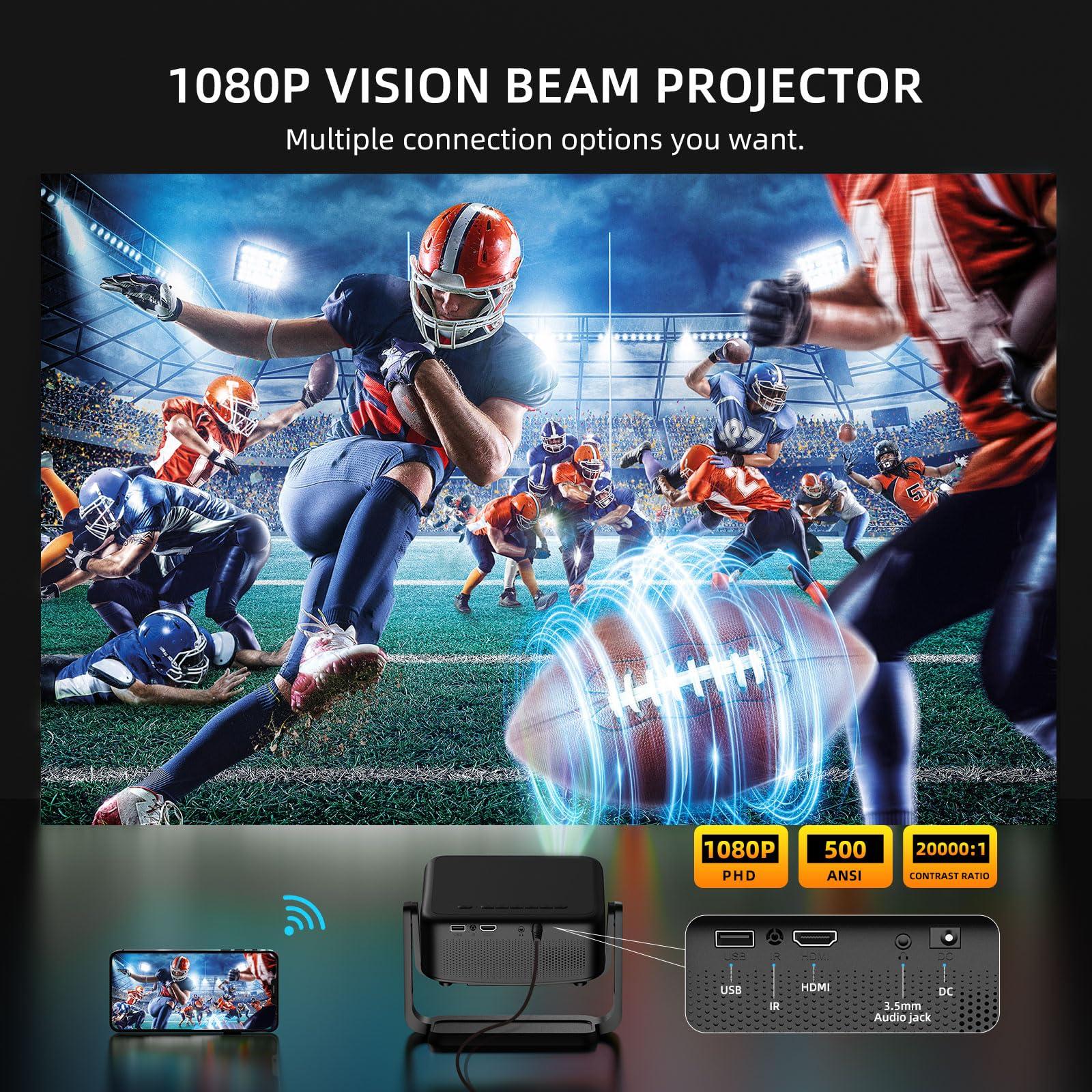 [360°Adjustable Stand] Mini Projector with WiFi and Bluetooth: Electric Focus & Auto Keystone 1080P 500 ANSI Bluetooth Projector, ONOAYO AY3 Portable Movie Phone Projector for Home Upgrade Black - Image 5