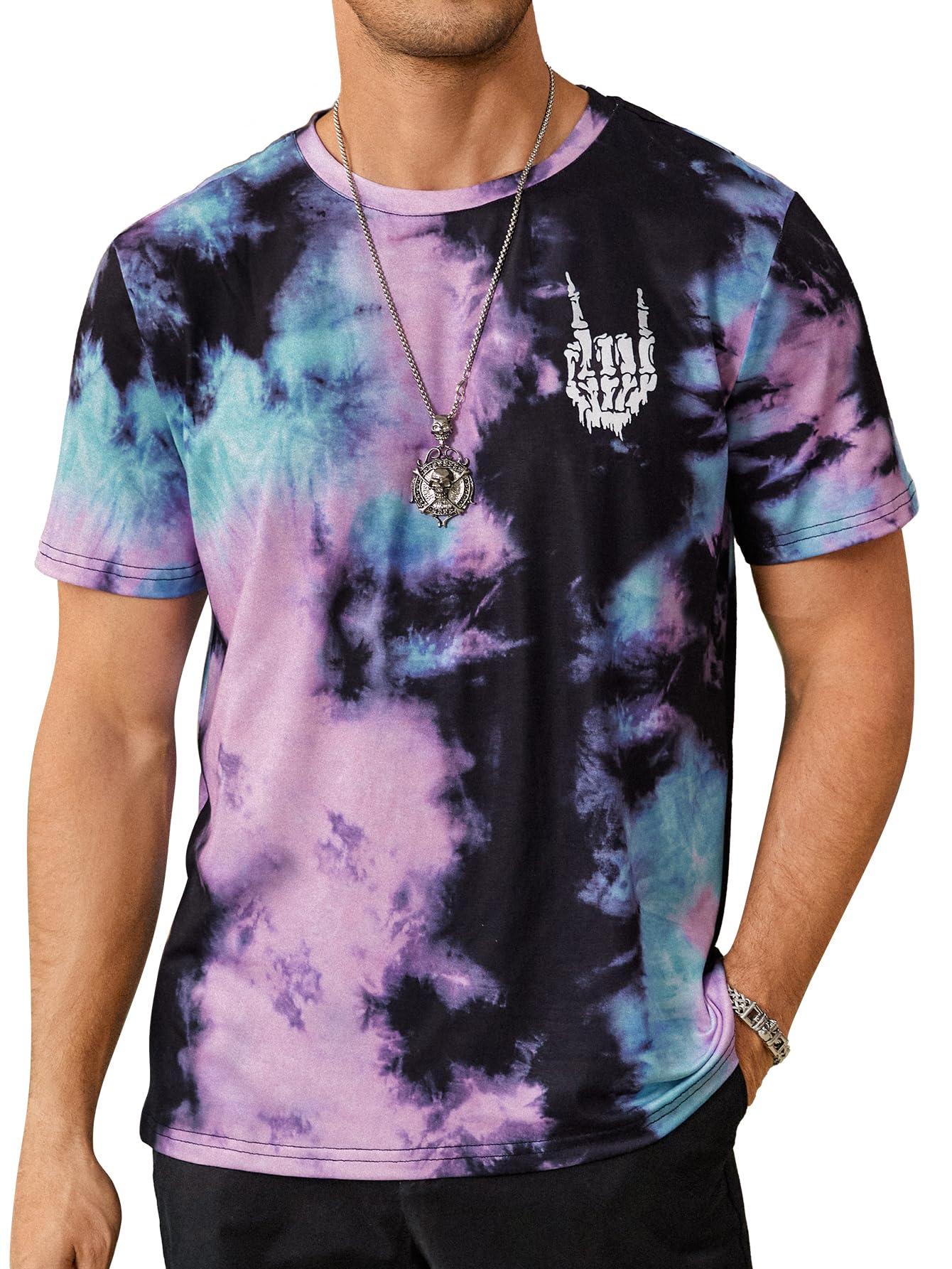 Hardaddy Men's Casual Tie Dye T-Shirts Short Sleeve Round Neck Graphic Tee Rock Band Tee Shirts
