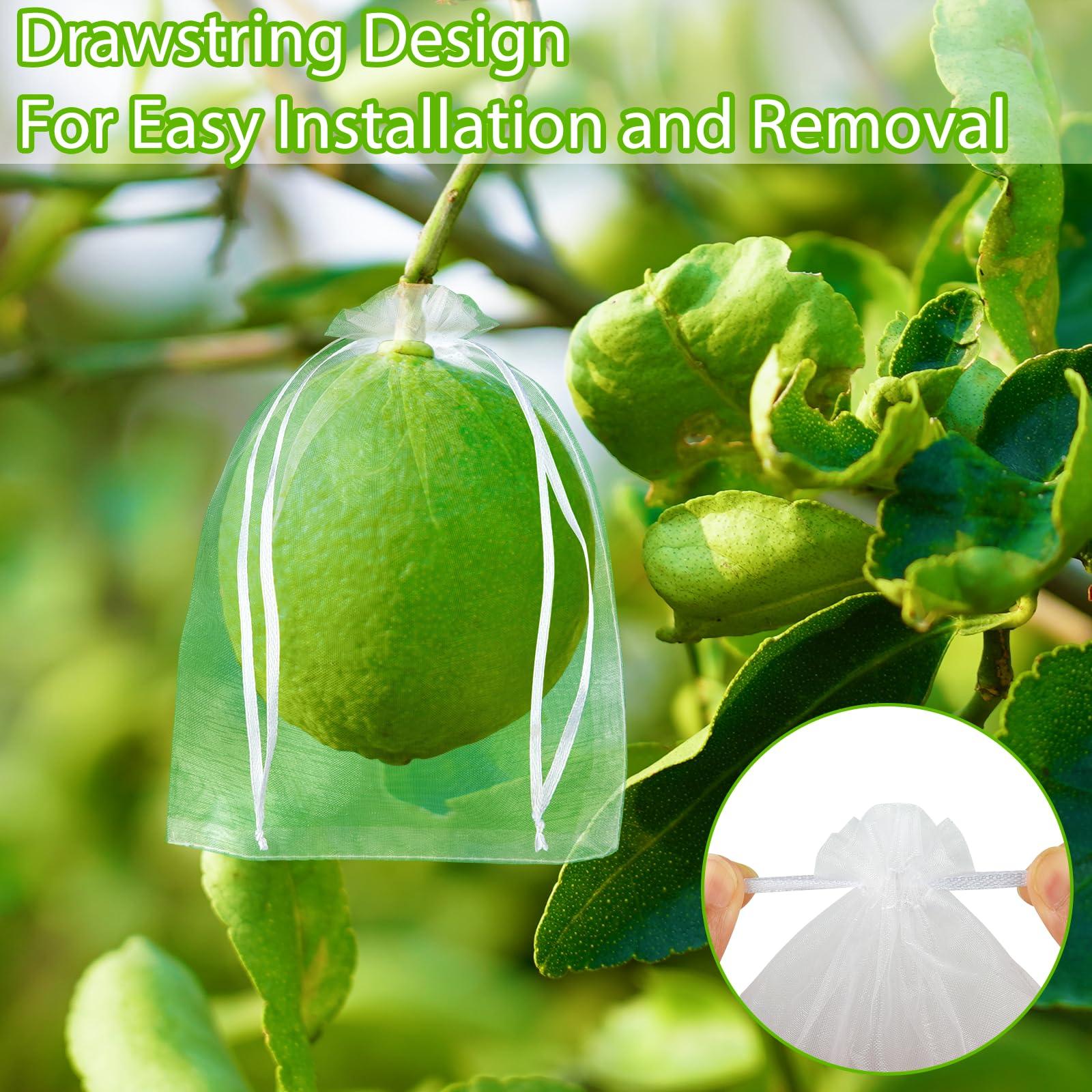 Morcheiong 60pcs Reusable Netting Mesh Bags - 6" x 8", Garden Fruit Protection with Drawstring (White) - Image 3