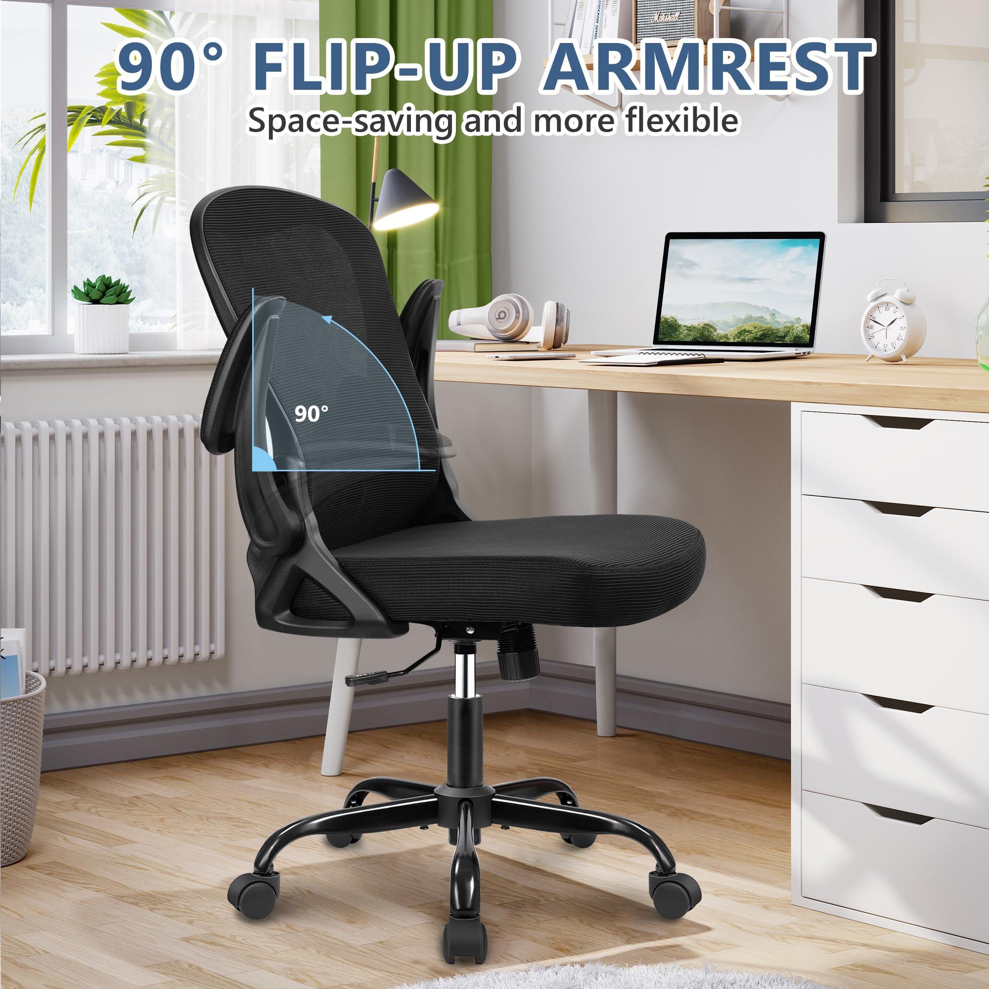 Winrise Office Chair Desk Chair, Ergonomic Mesh Computer Chair Home Office Desk Chairs, Swivel Task Chair Mid Back Breathable Rolling Chair with Adjustable Lumbar Support Flip Up Armrest (Black) - Image 7
