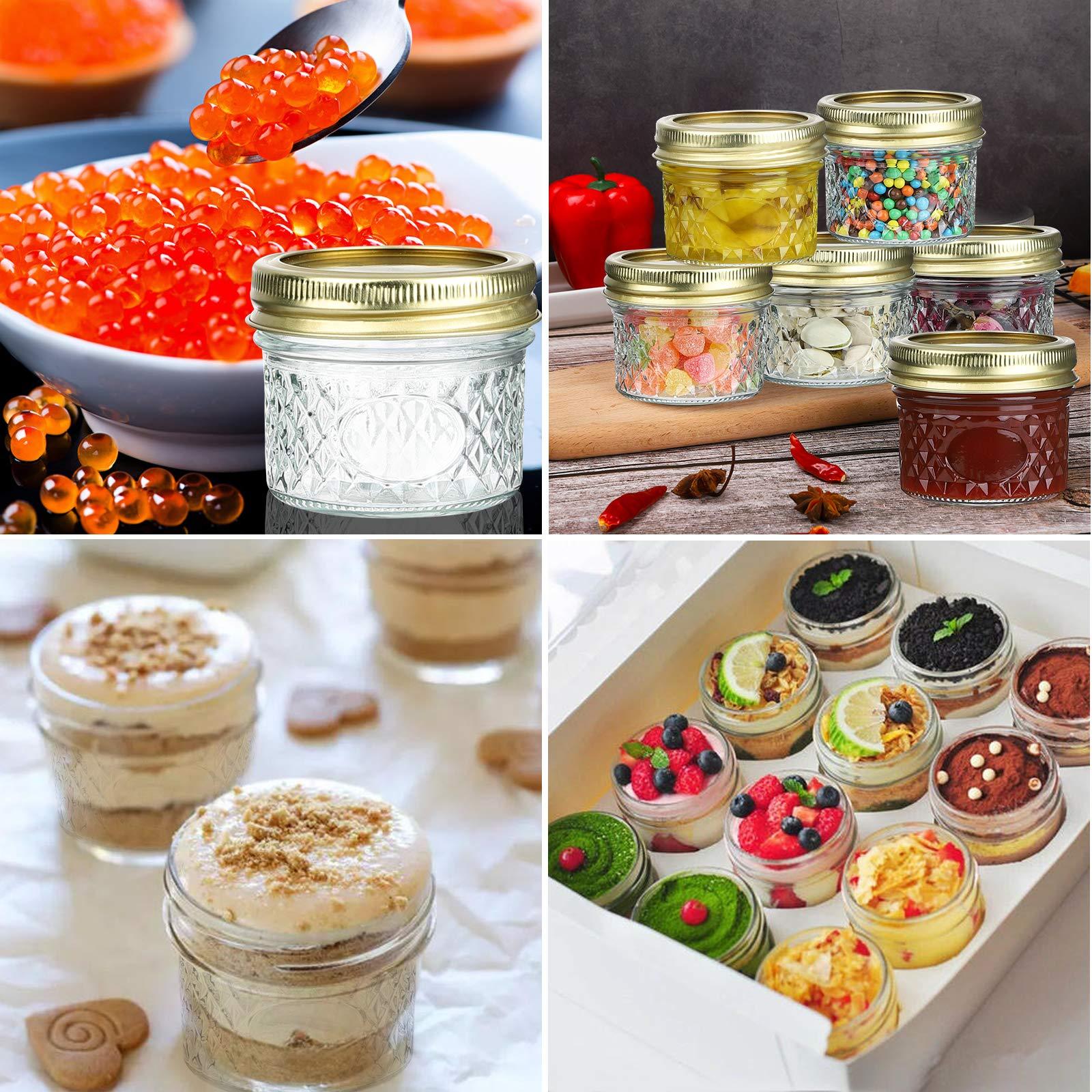 Mcupper 4oz Mini Mason Jars,Set of 40 Quilted Crystal Style Canning Jars With Gold Lids and Bands, Regular Mouth Glass Jars For Honey, Jelly, Jams-40 Black Labels,1 Chalk Marker Included - Image 5