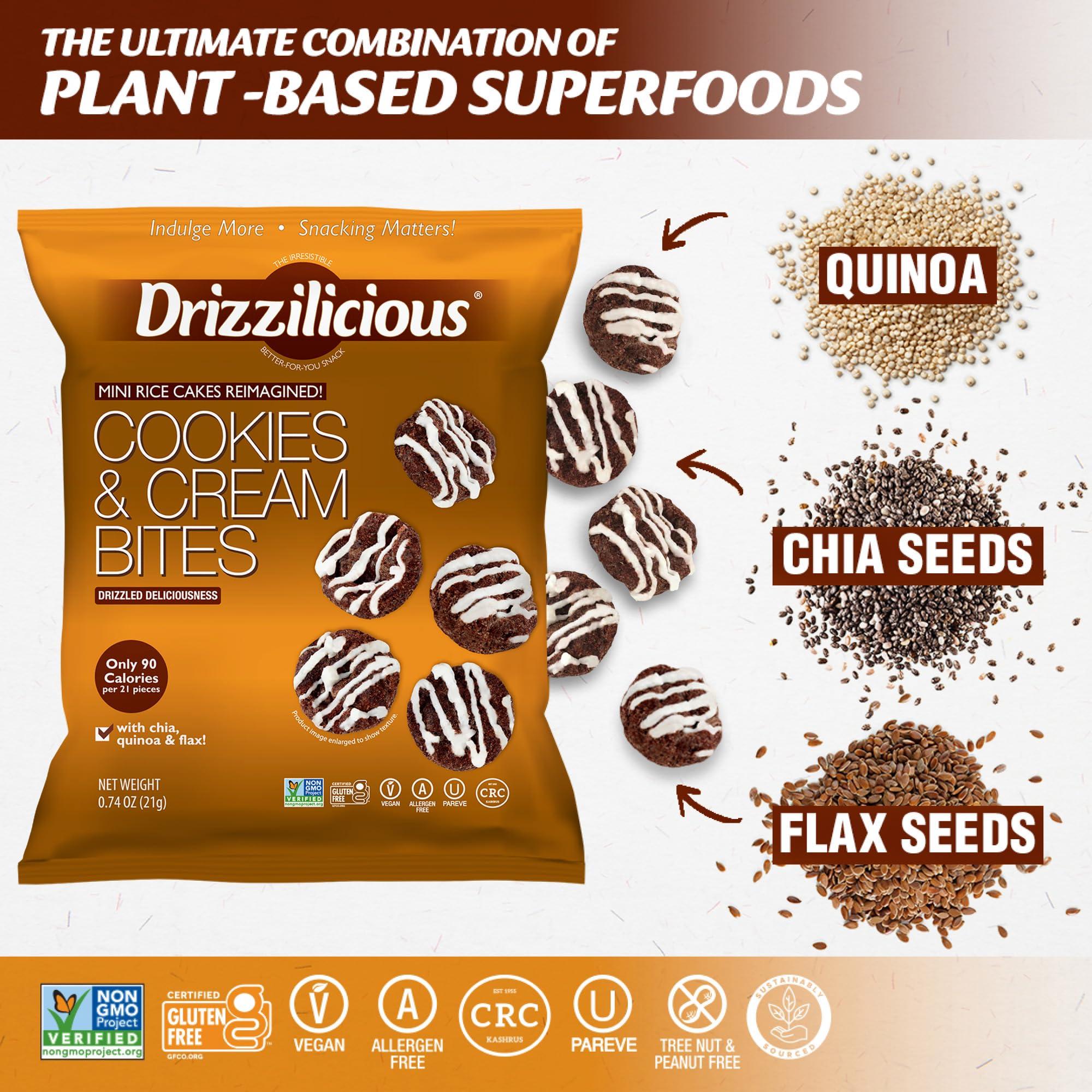 Drizzilicious Mini Rice Cakes Cookies & Cream - Rice Crisps, Healthy Snack for Adults and Kids, Flavored Rice Cakes, Vegan, Gluten Free, Allergen Free, Only 90 Calories Per Bag - 0.74 oz (Pack of 10) - Image 5